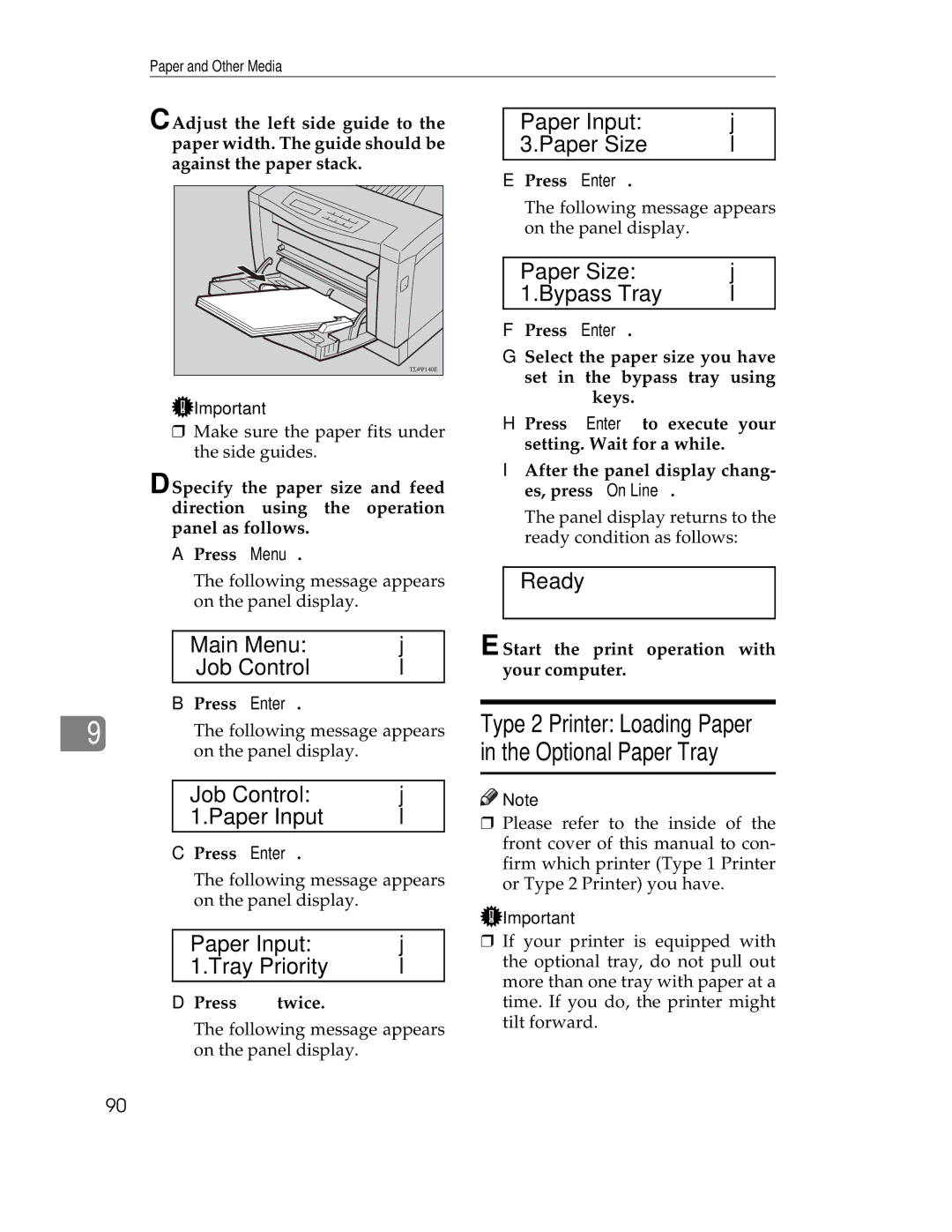 Ricoh AP1400/AP2000 manual Type 2 Printer Loading Paper in the Optional Paper Tray 