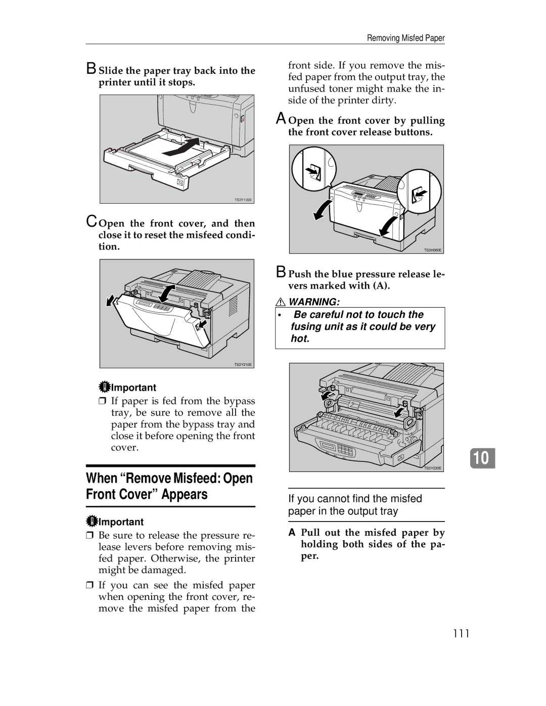 Ricoh AP1400/AP2000 manual 111, Slide the paper tray back into the printer until it stops 