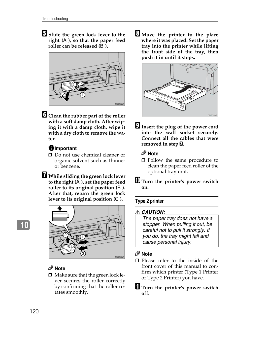 Ricoh AP1400/AP2000 manual 120, Turn the printers power switch off 