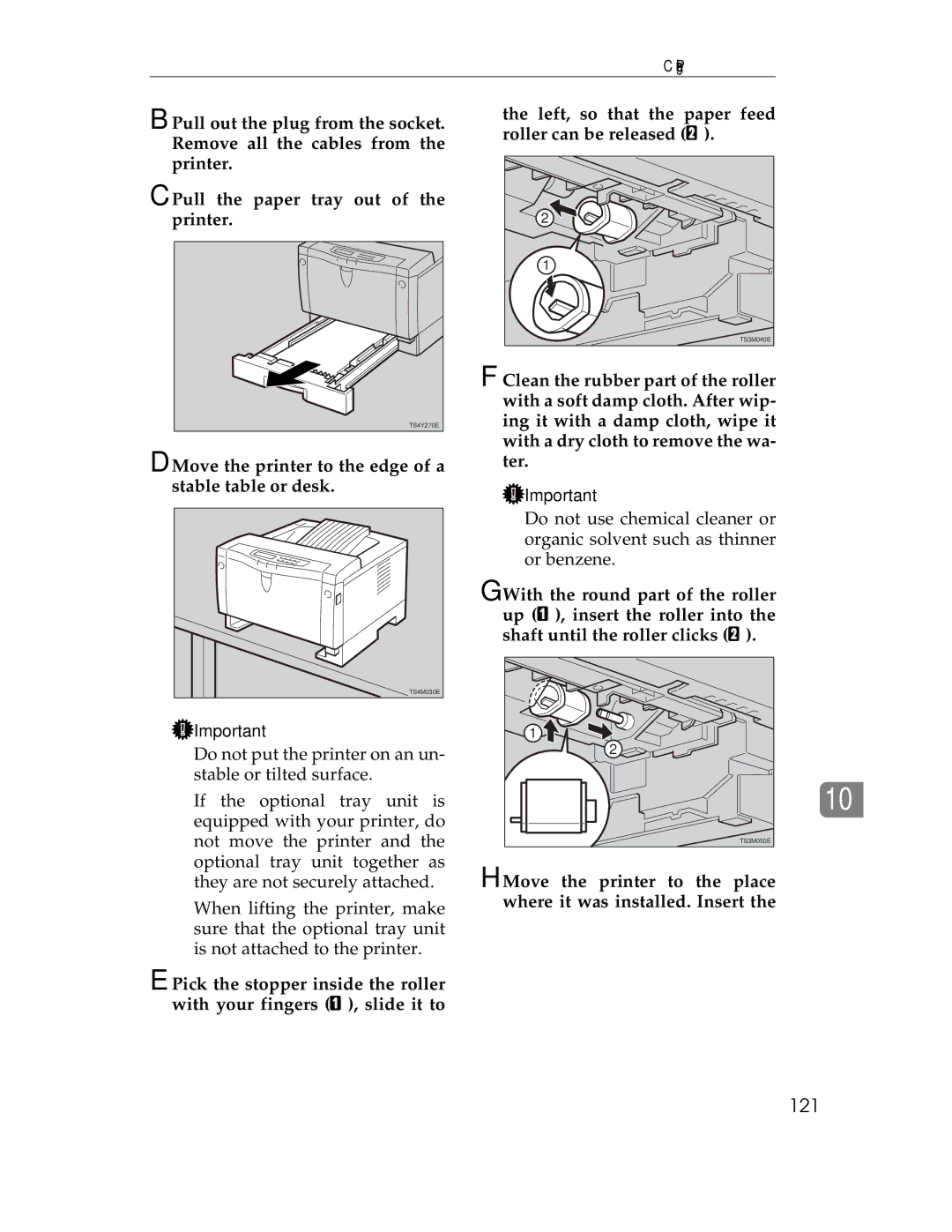 Ricoh AP1400/AP2000 manual 121, Move the printer to the place where it was installed. Insert 