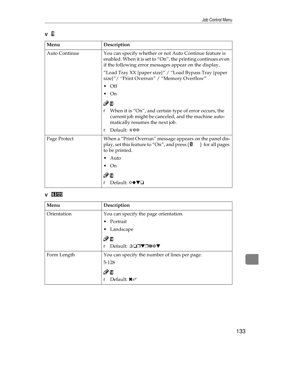 Ricoh AP1400/AP2000 manual System 2/2, PCL Menu, 133 