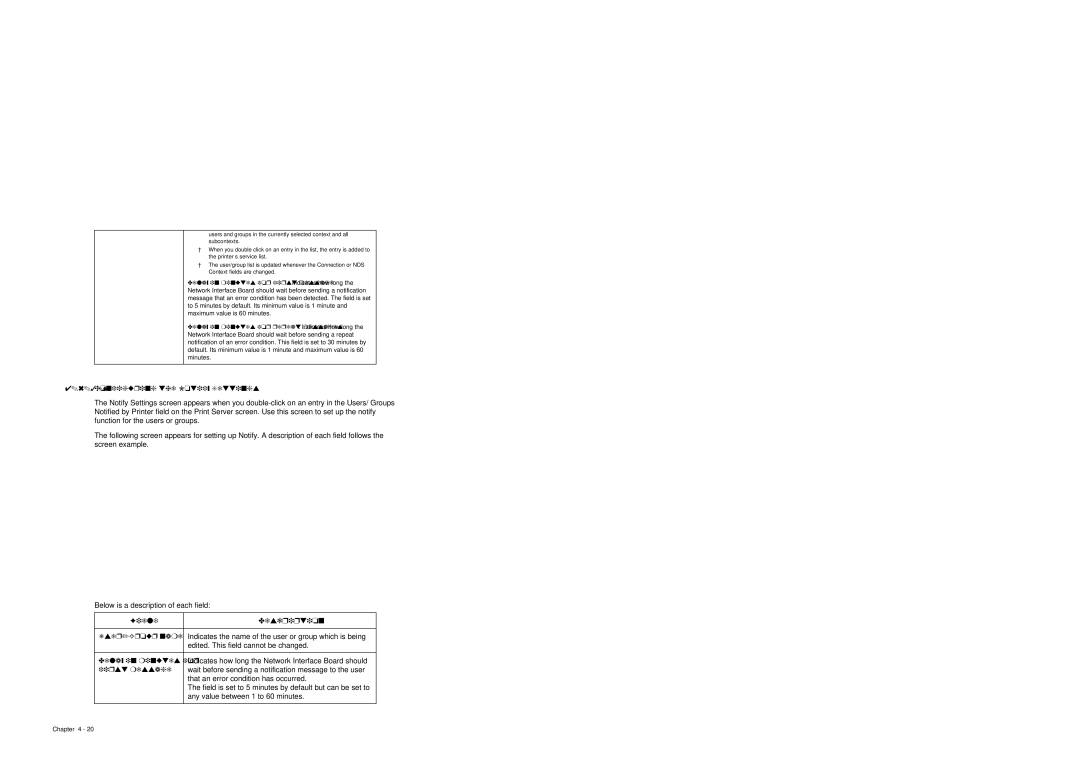 Ricoh AP1400/AP2000 manual Configuring the Notify Settings, User/Group name, Delay in minutes for, First message 