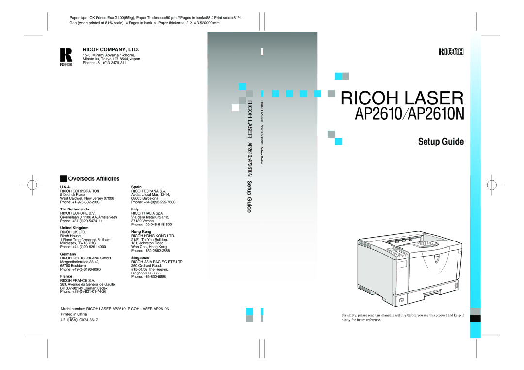 Ricoh AP2610N setup guide Setup Guide 