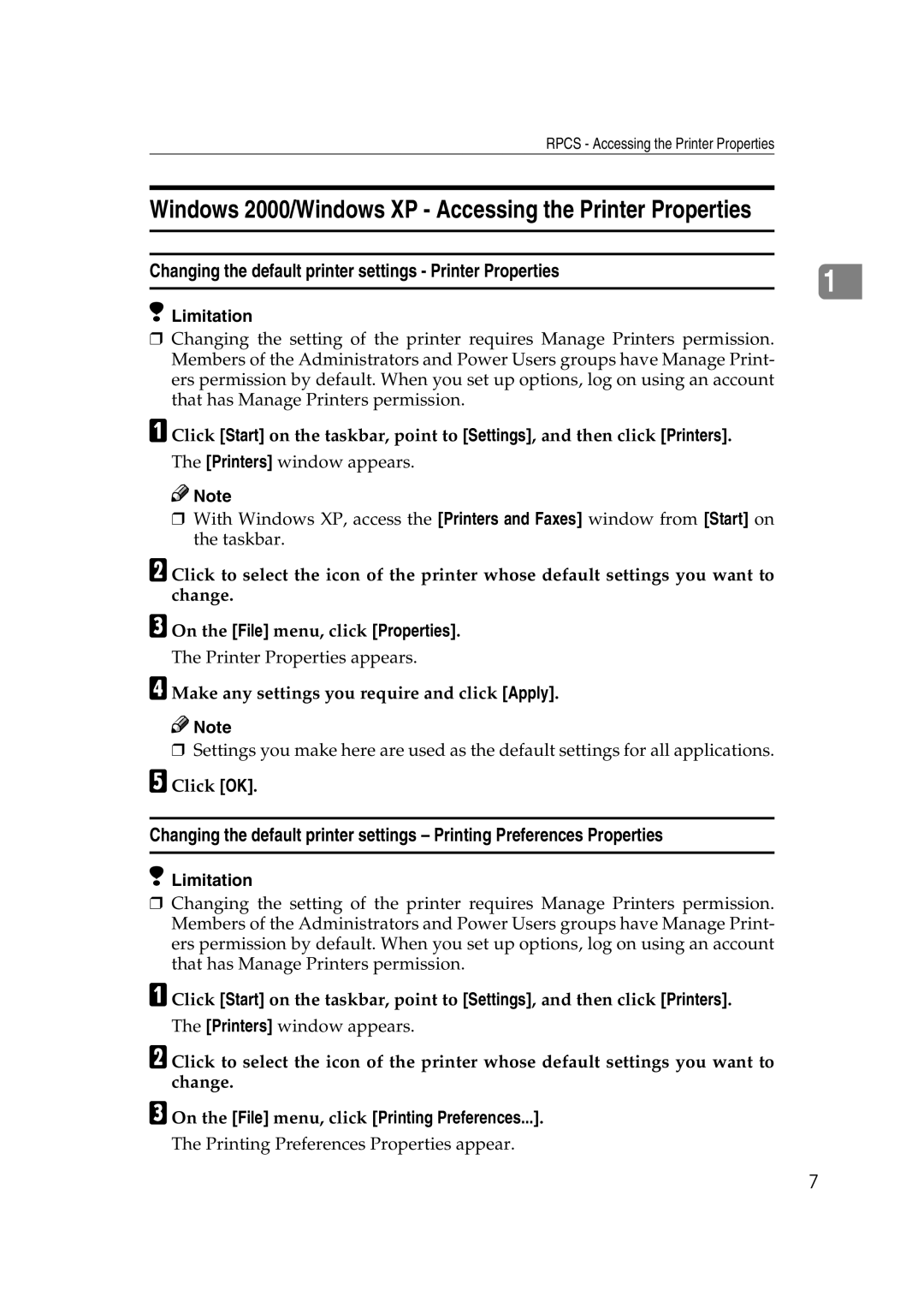 Ricoh AP2610N Changing the default printer settings Printer Properties, On the File menu, click Printing Preferences 