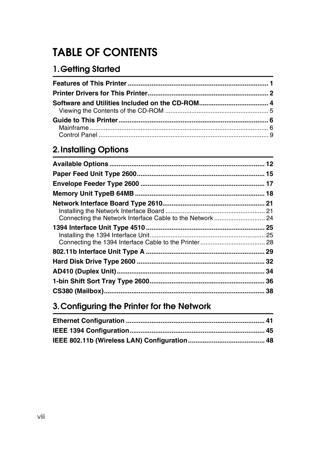 Ricoh AP2610N setup guide Table of Contents 