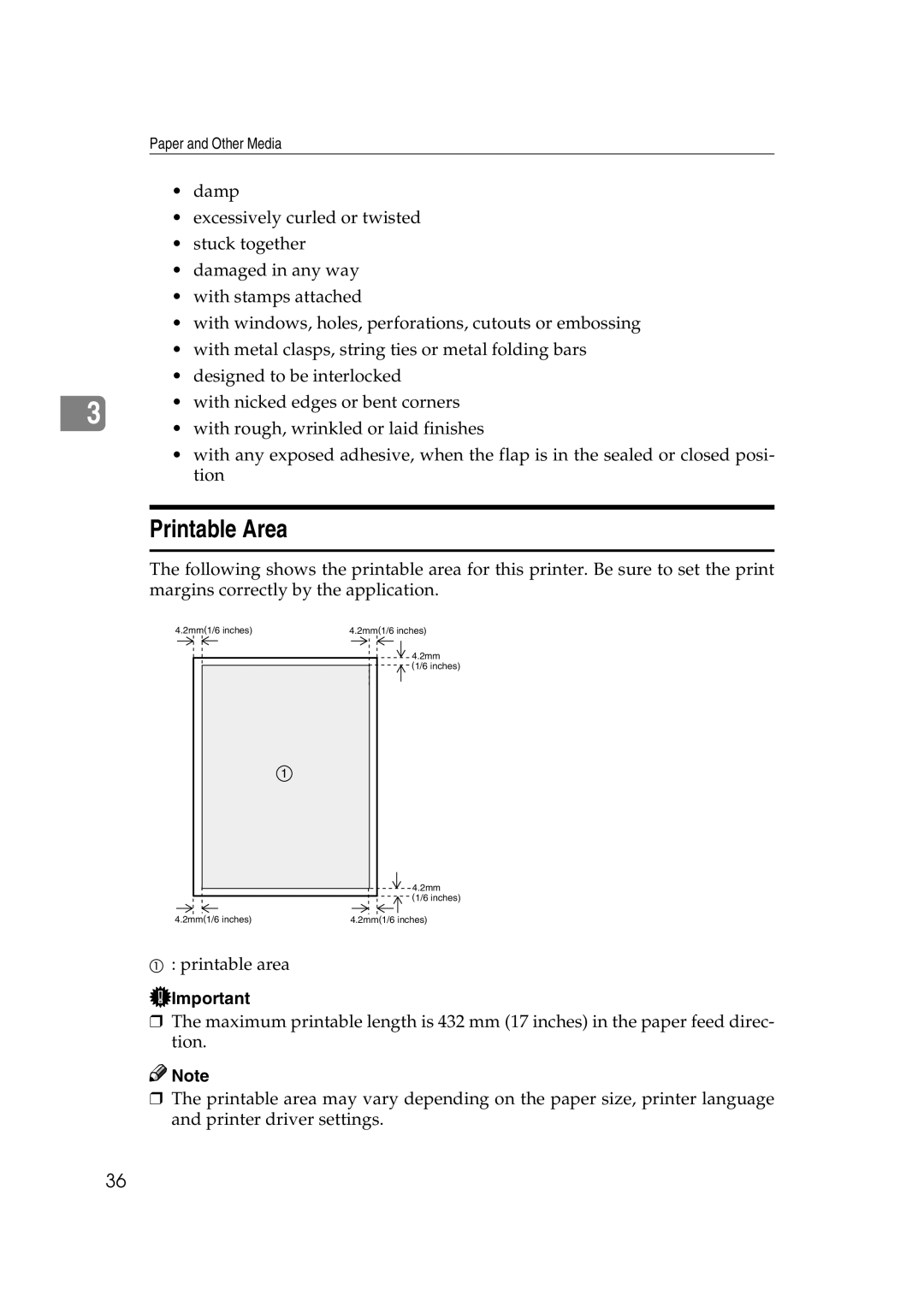 Ricoh AP2610N setup guide Printable Area 