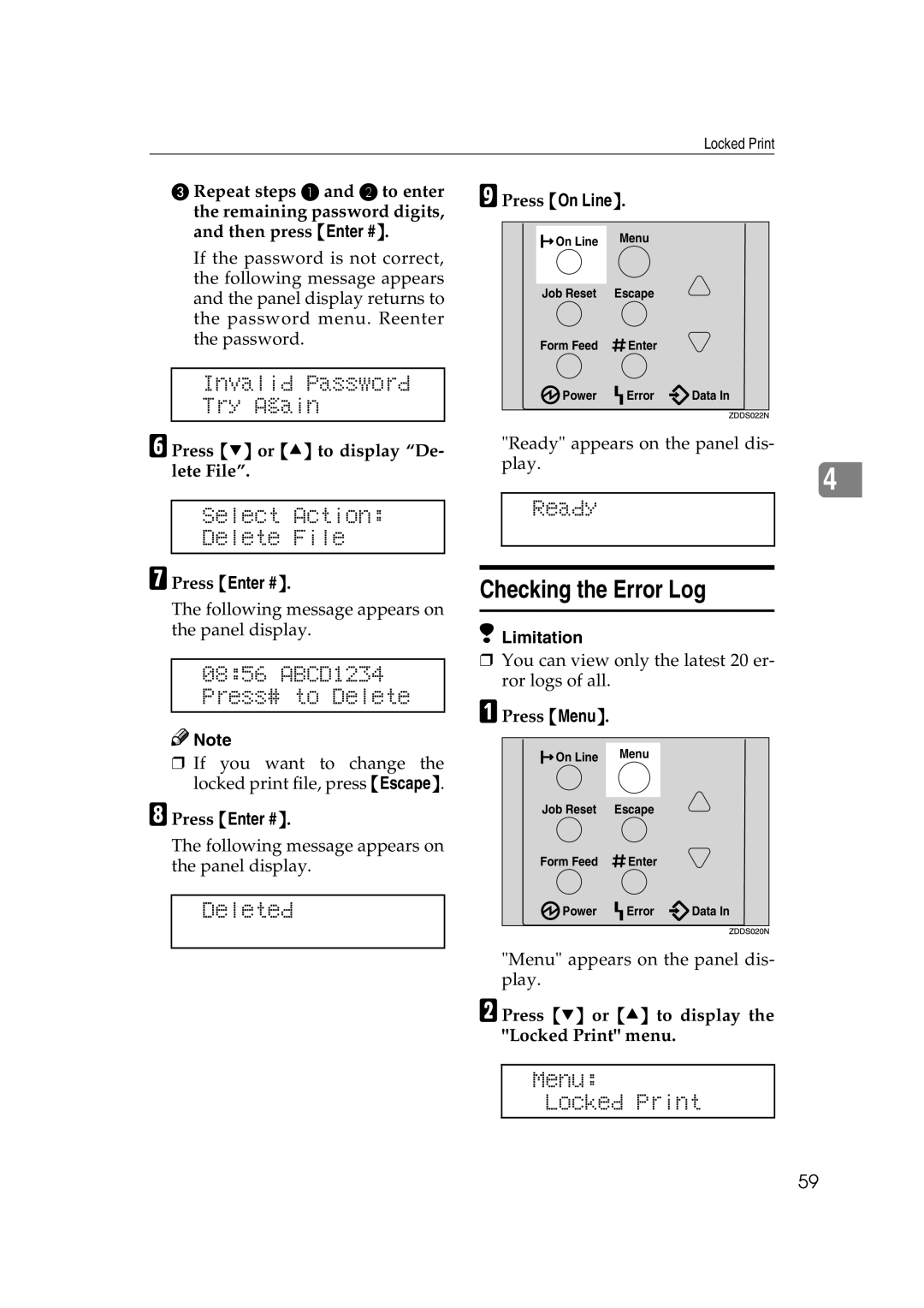 Ricoh AP2610N setup guide Select Action Delete File, Press T or U to display De- lete File 