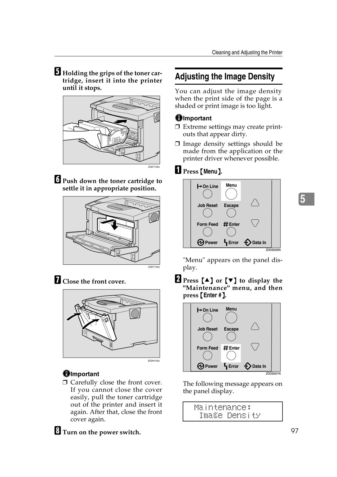 Ricoh AP2610N setup guide Adjusting the Image Density, Maintenance Image Density 