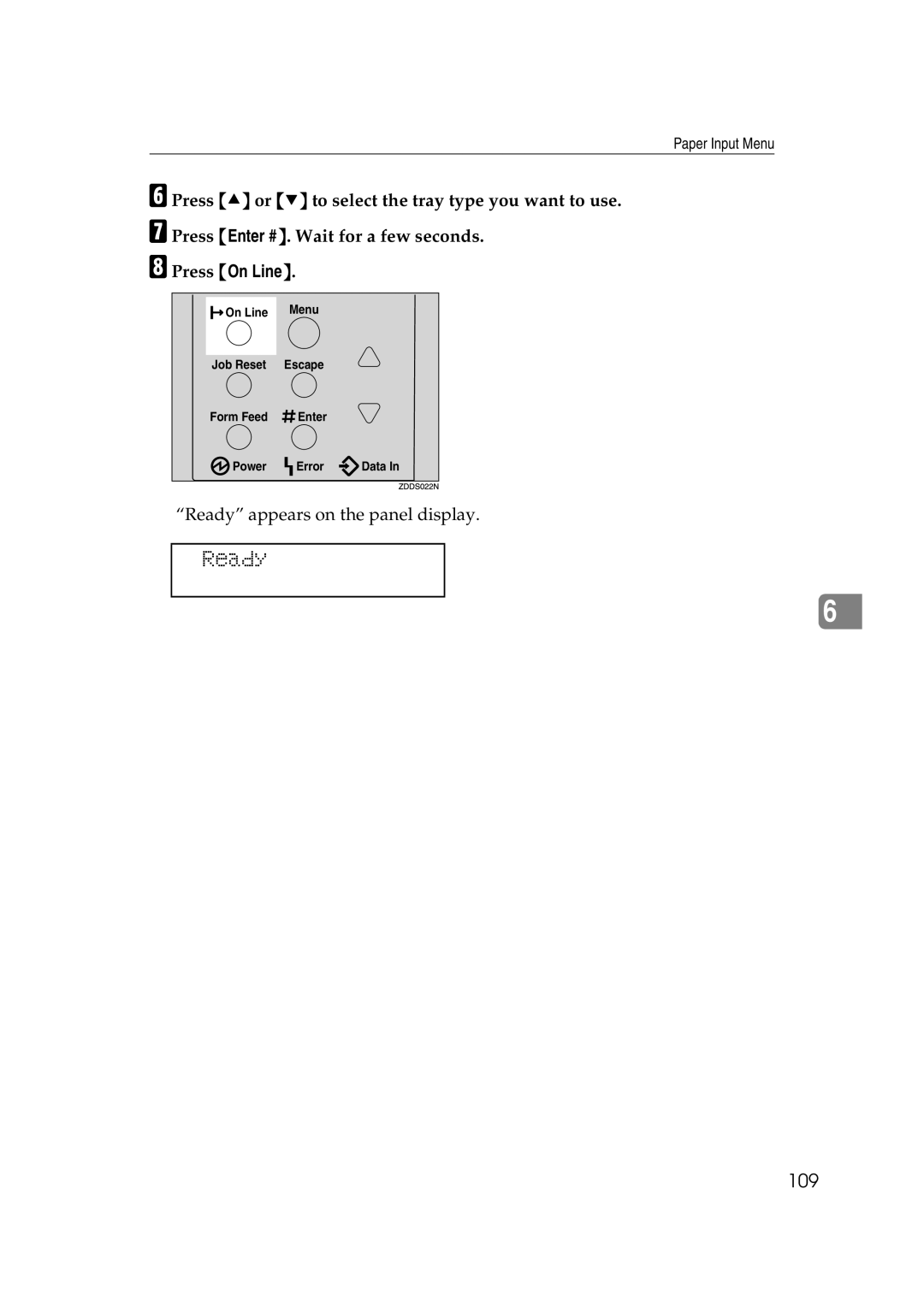 Ricoh AP2610N setup guide Ready, 109 