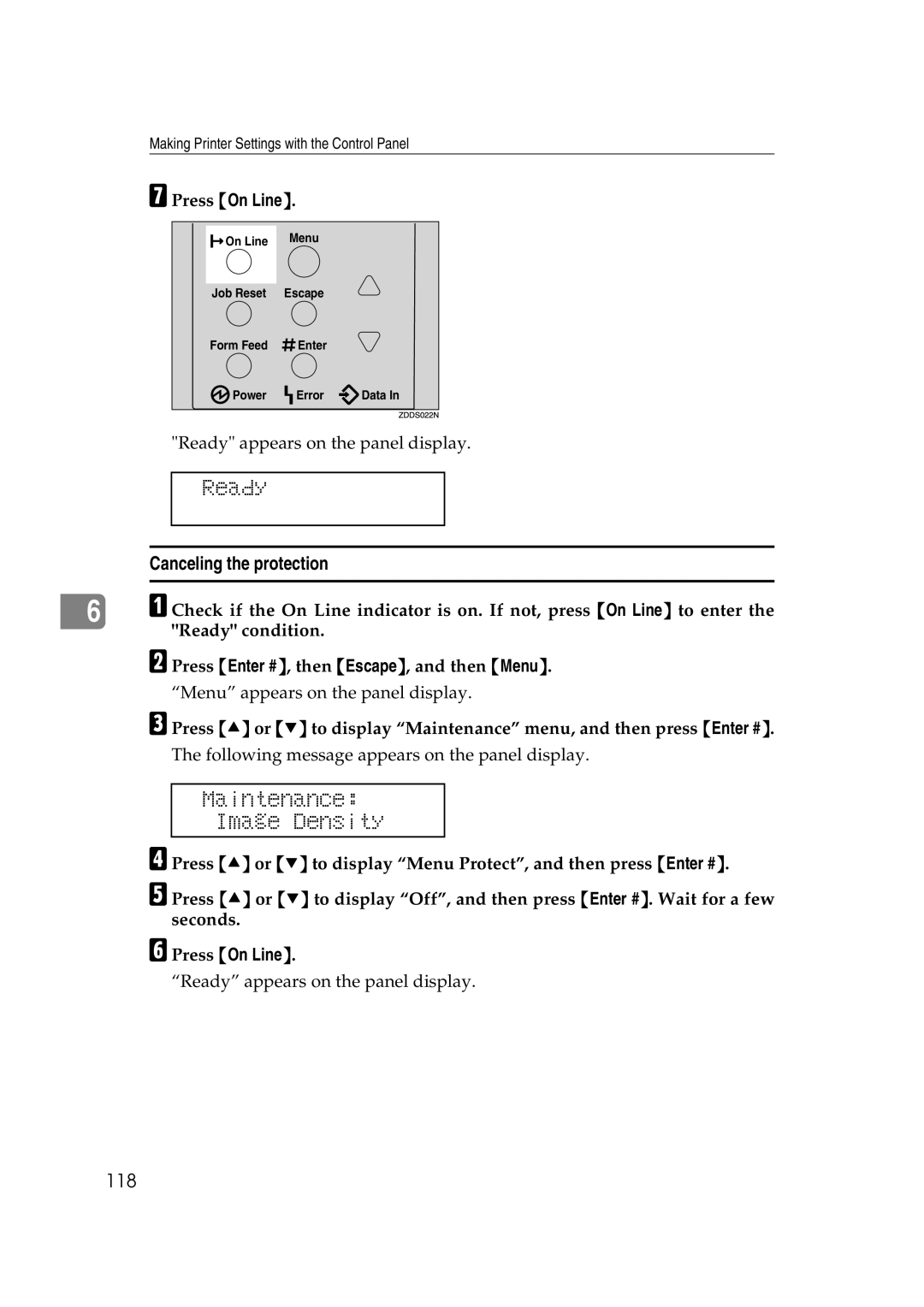 Ricoh AP2610N setup guide Canceling the protection, 118 