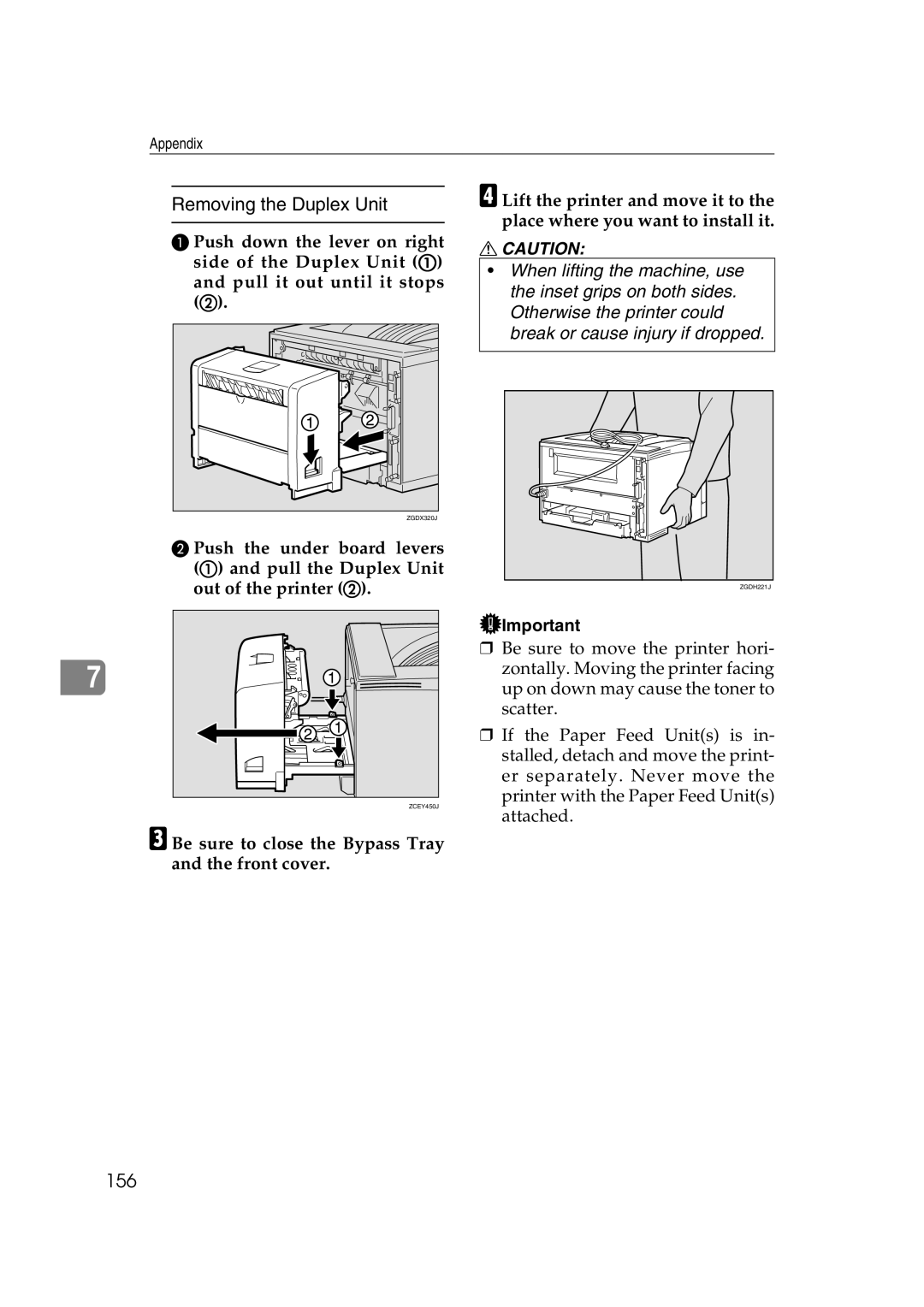 Ricoh AP2610N setup guide Removing the Duplex Unit, 156 