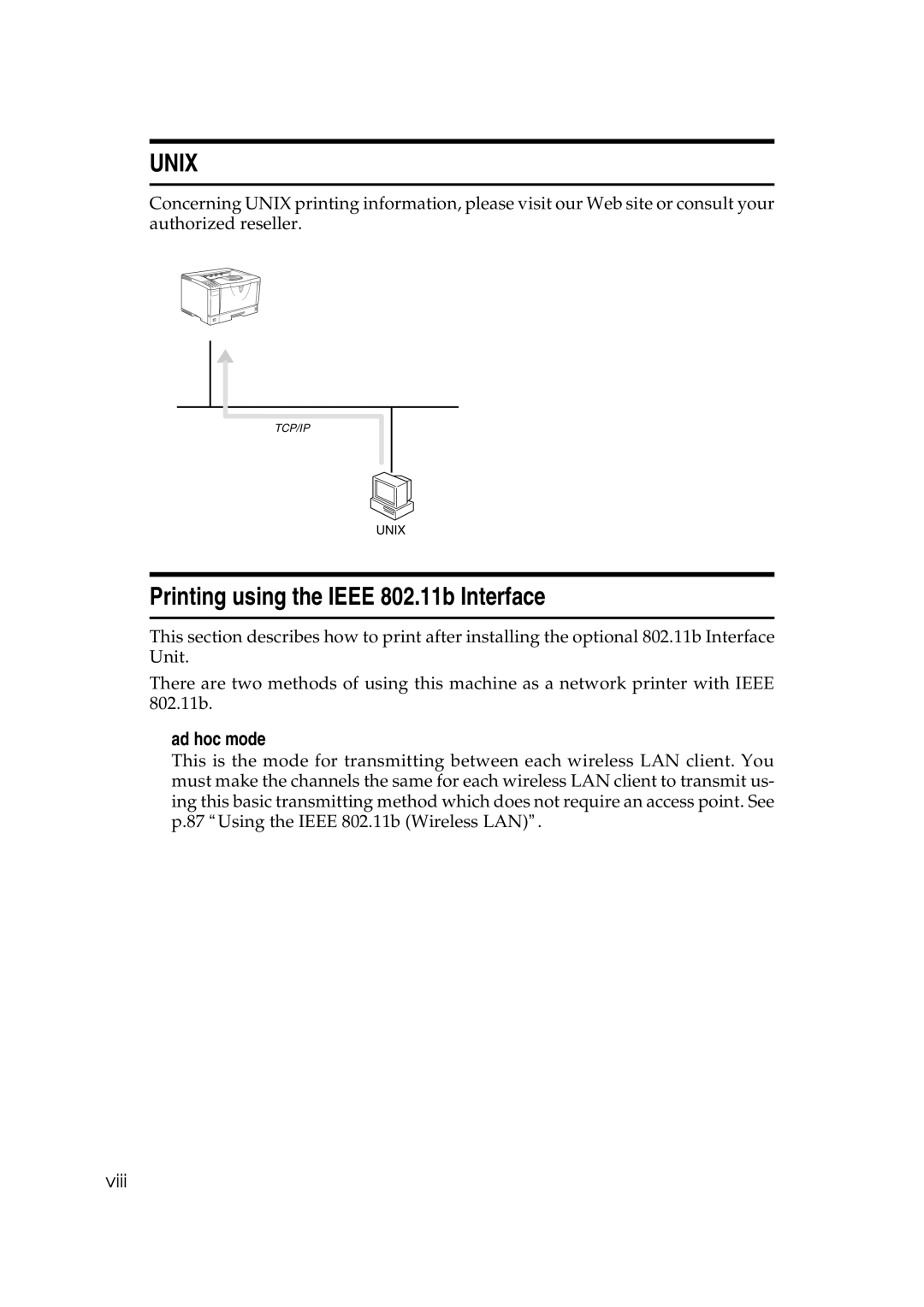 Ricoh AP2610N setup guide Printing using the Ieee 802.11b Interface, Ad hoc mode 