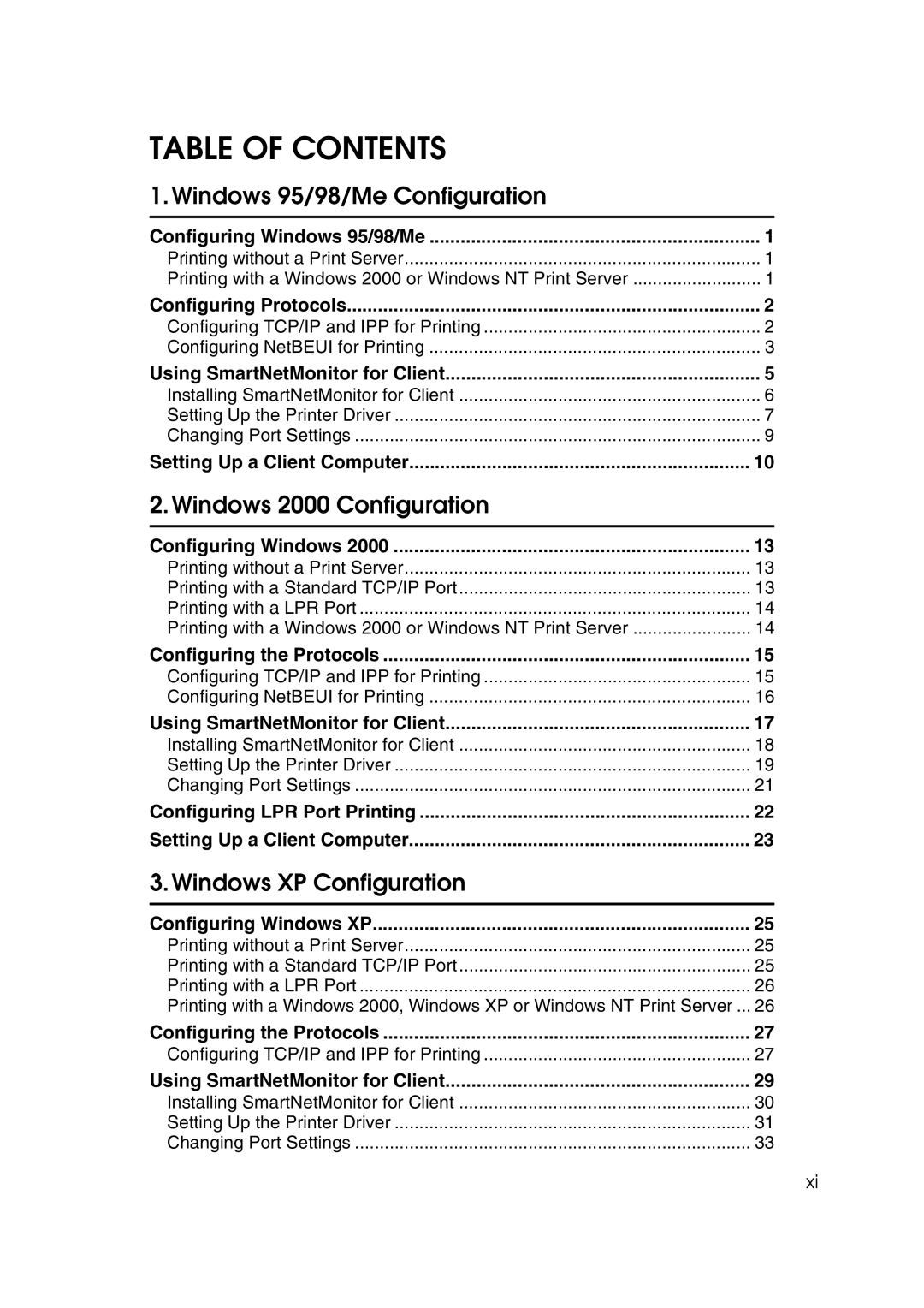 Ricoh AP2610N setup guide Configuring Windows 95/98/Me, Configuring Protocols, Using SmartNetMonitor for Client 