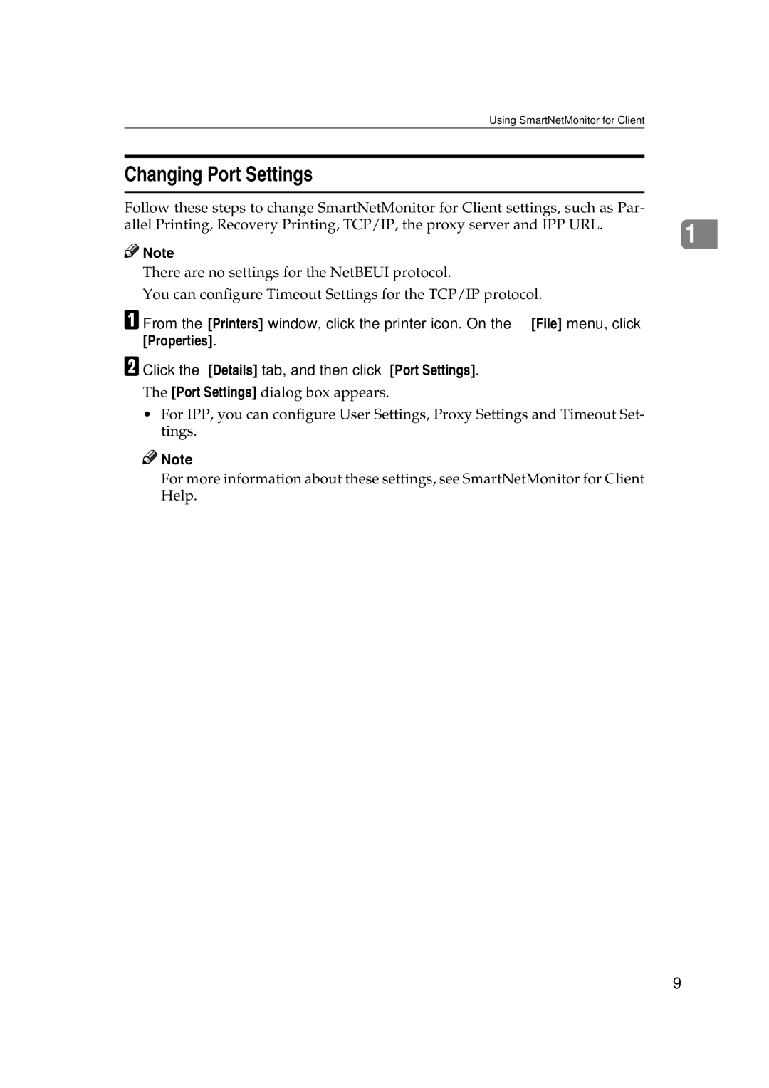 Ricoh AP2610N setup guide Changing Port Settings 