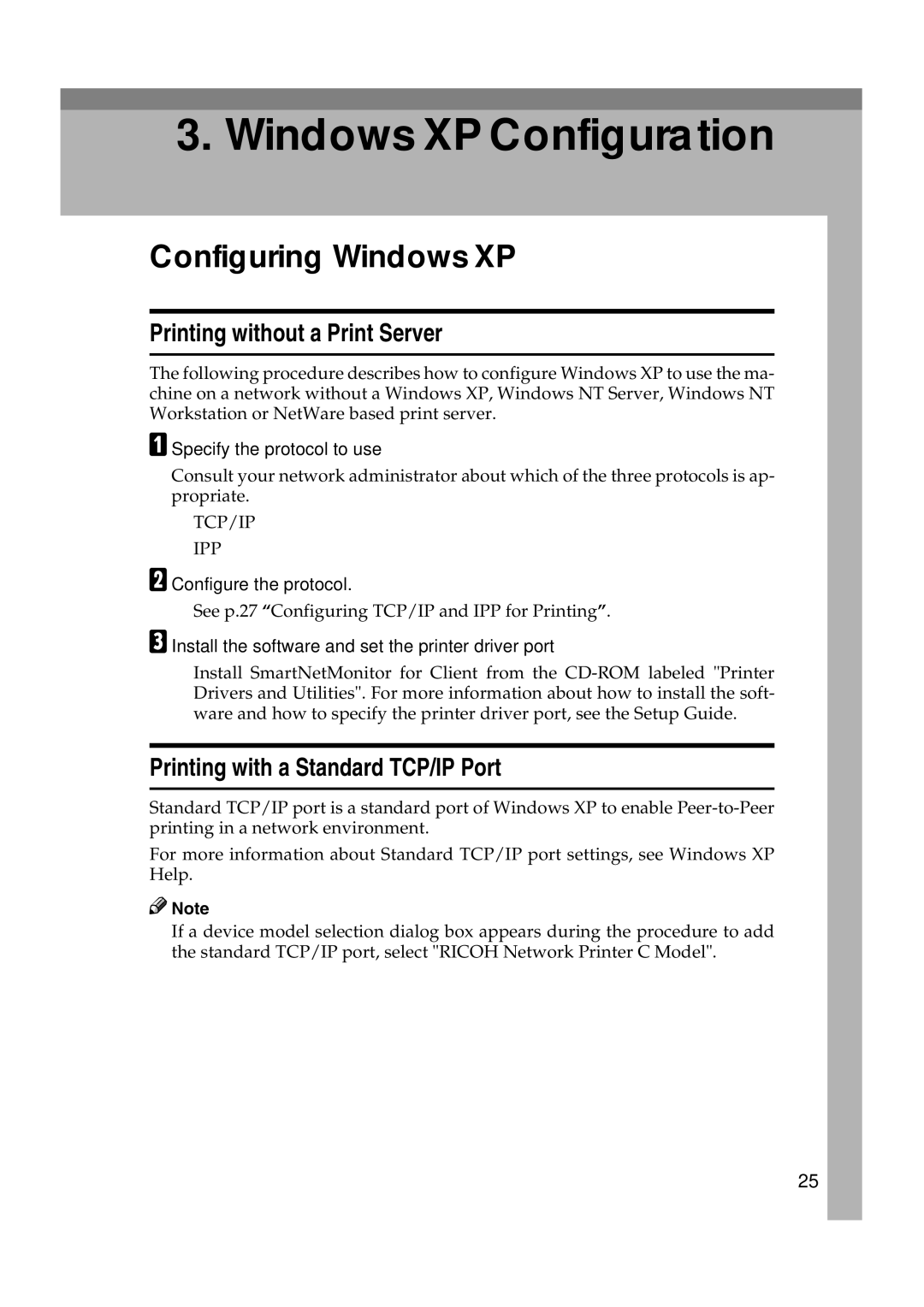 Ricoh AP2610N setup guide Configuring Windows XP, Configure the protocol 