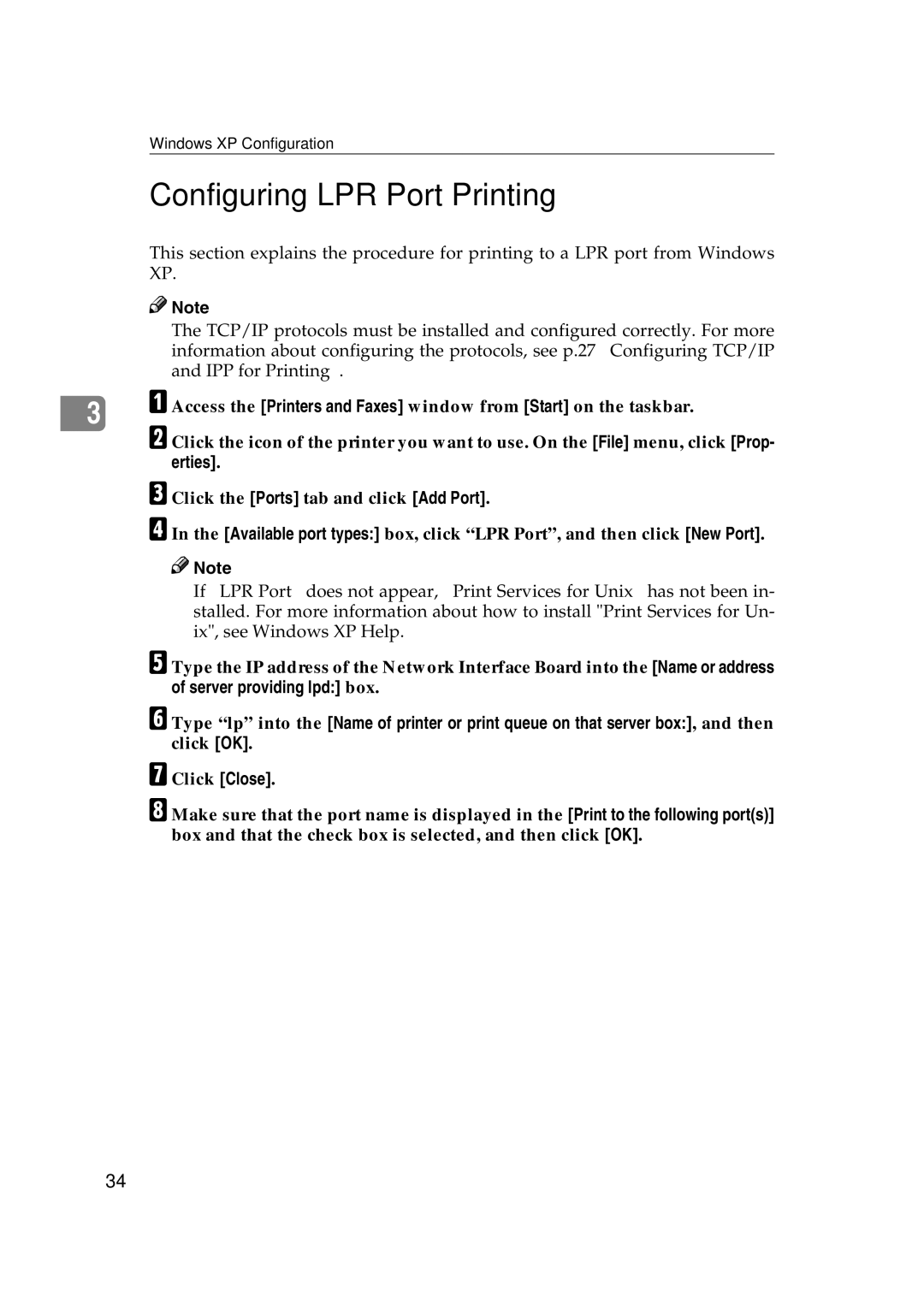 Ricoh AP2610N setup guide Configuring LPR Port Printing 