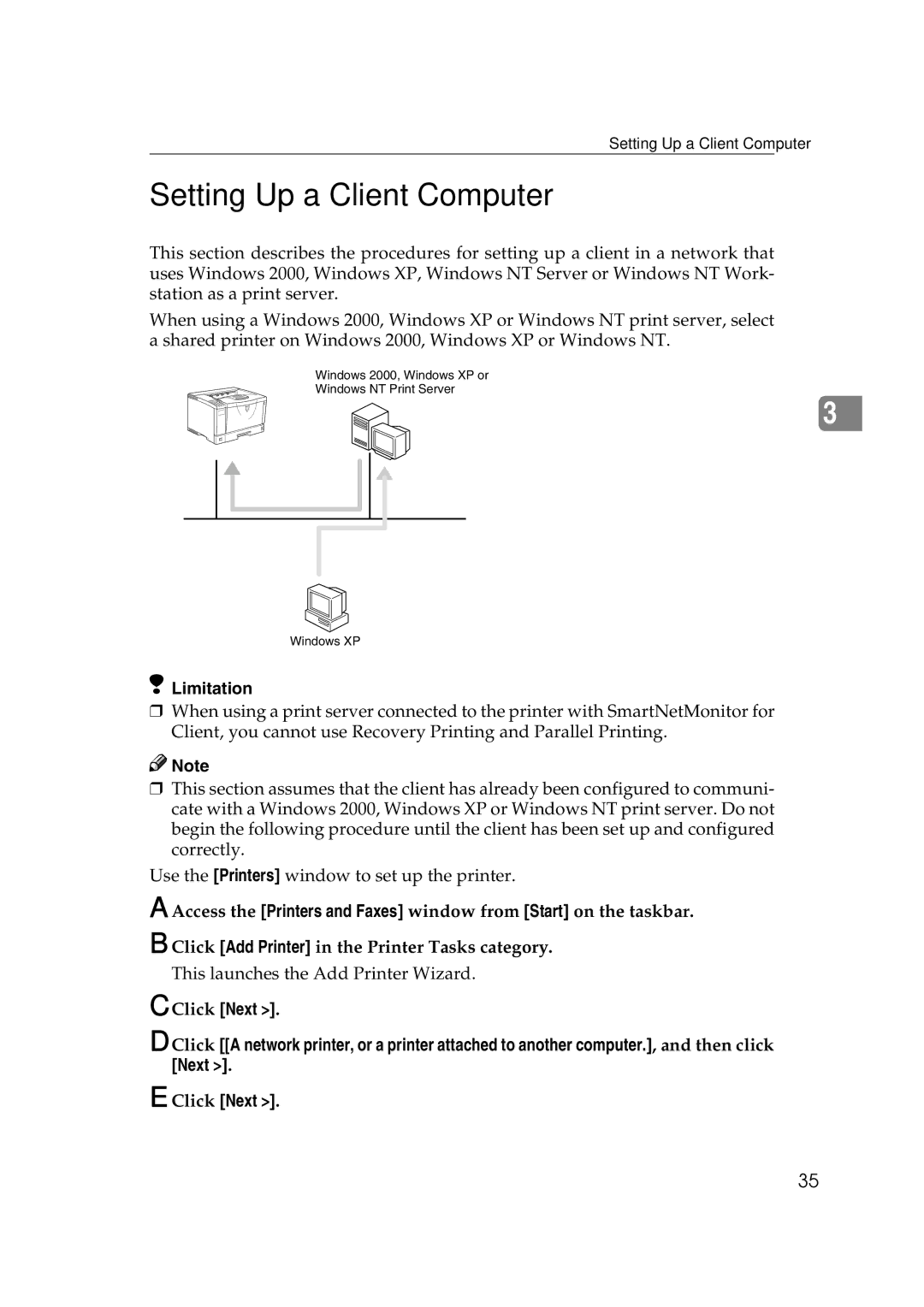 Ricoh AP2610N setup guide Setting Up a Client Computer, Click Next 