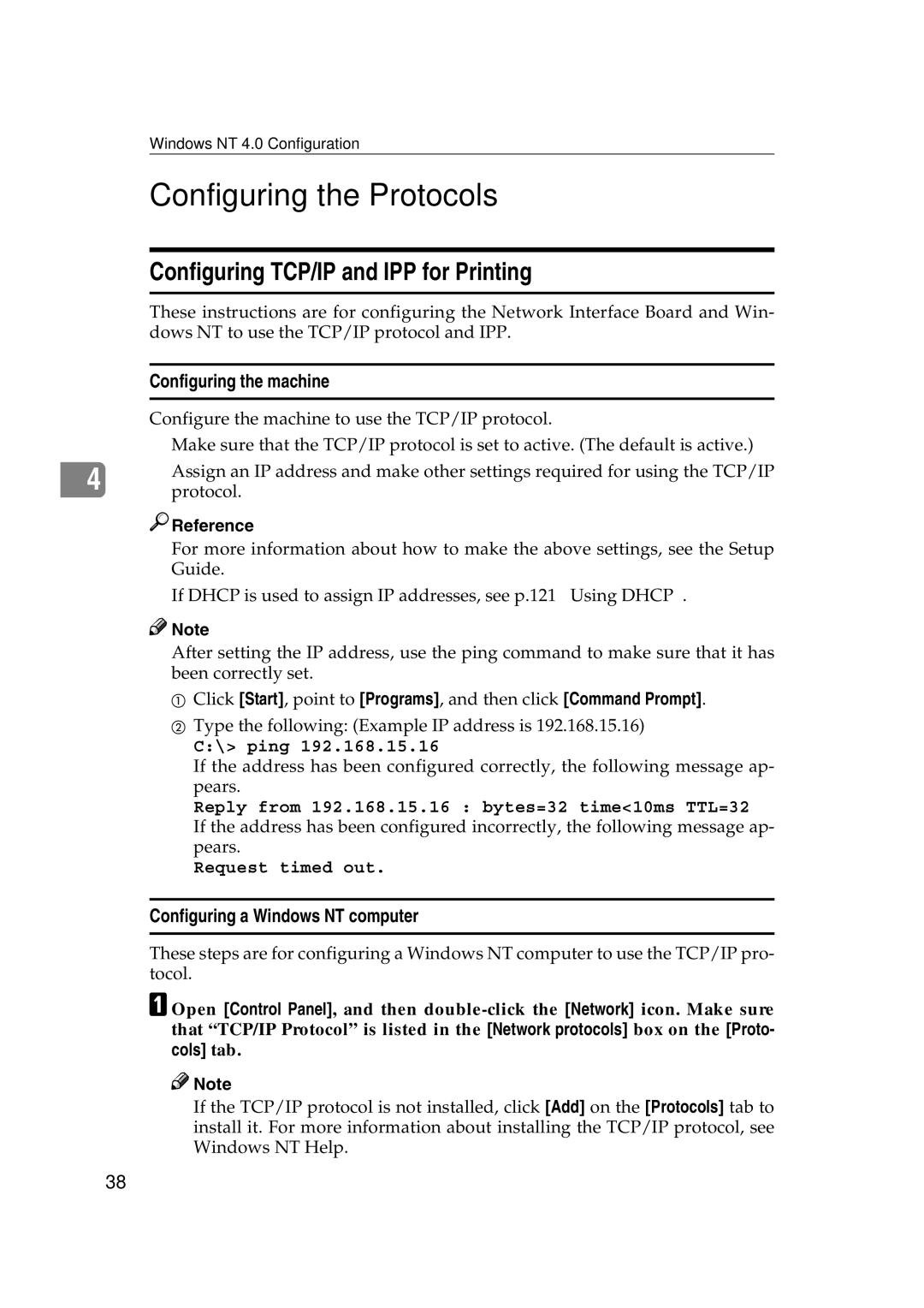 Ricoh AP2610N setup guide Configuring the Protocols, Configuring a Windows NT computer 