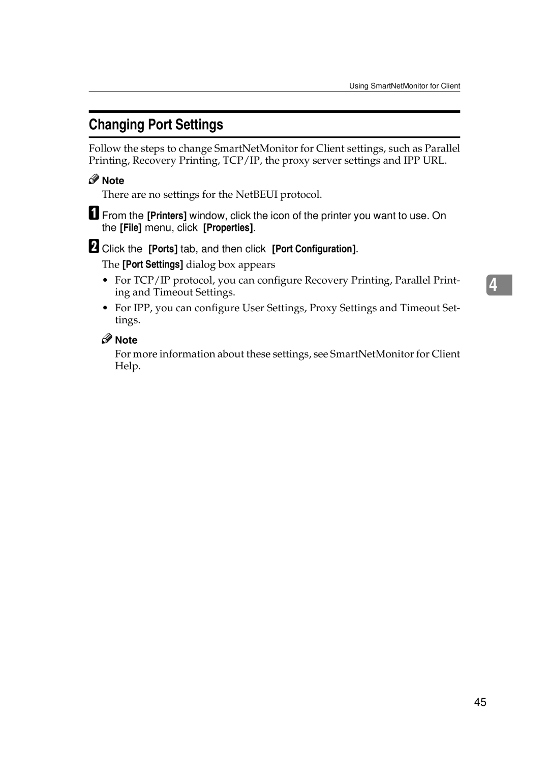 Ricoh AP2610N setup guide Changing Port Settings 