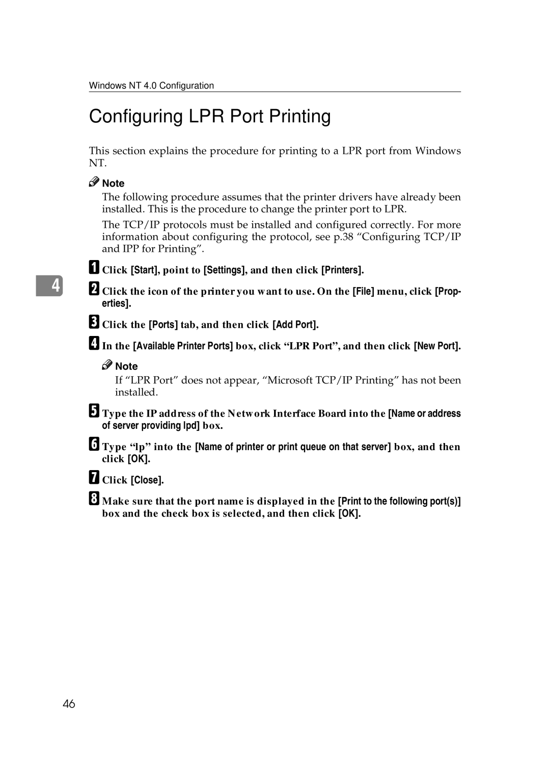 Ricoh AP2610N setup guide Configuring LPR Port Printing 