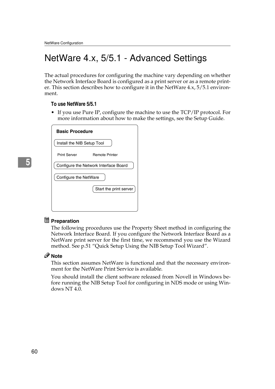 Ricoh AP2610N setup guide NetWare 4.x, 5/5.1 Advanced Settings, To use NetWare 5/5.1 