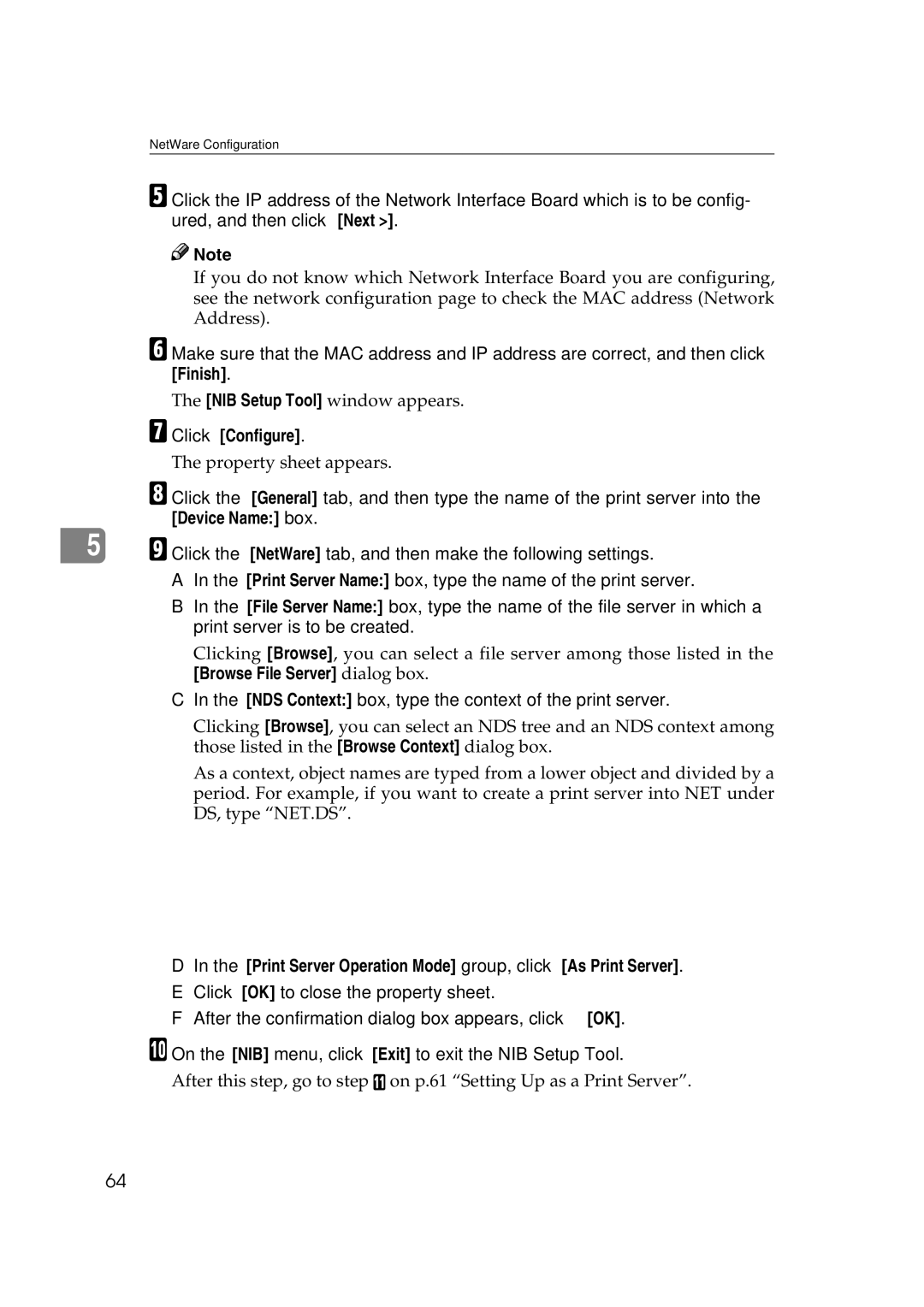 Ricoh AP2610N setup guide NDS Context box, type the context of the print server 