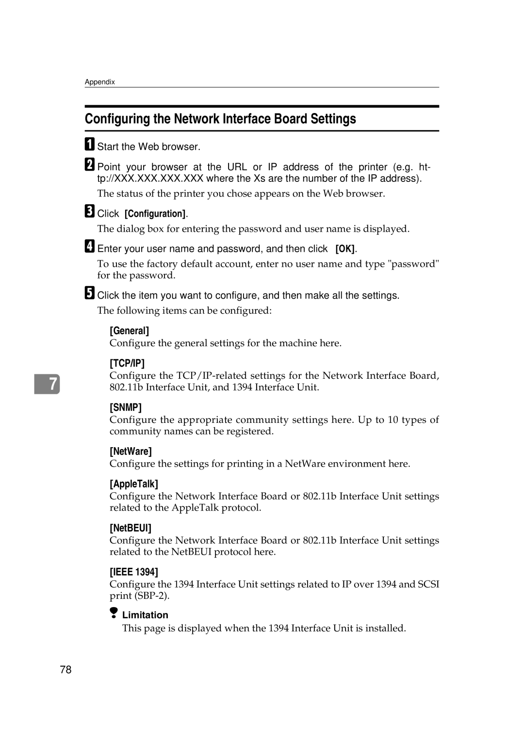 Ricoh AP2610N setup guide Configuring the Network Interface Board Settings 