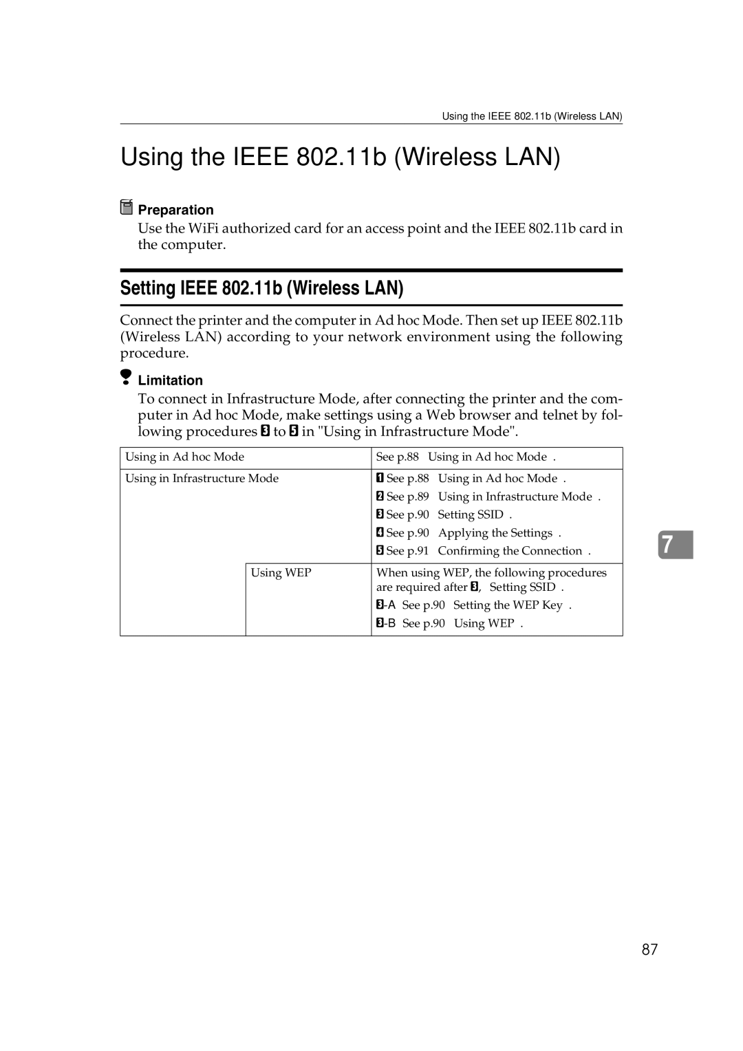 Ricoh AP2610N setup guide Using the Ieee 802.11b Wireless LAN, Setting Ieee 802.11b Wireless LAN 