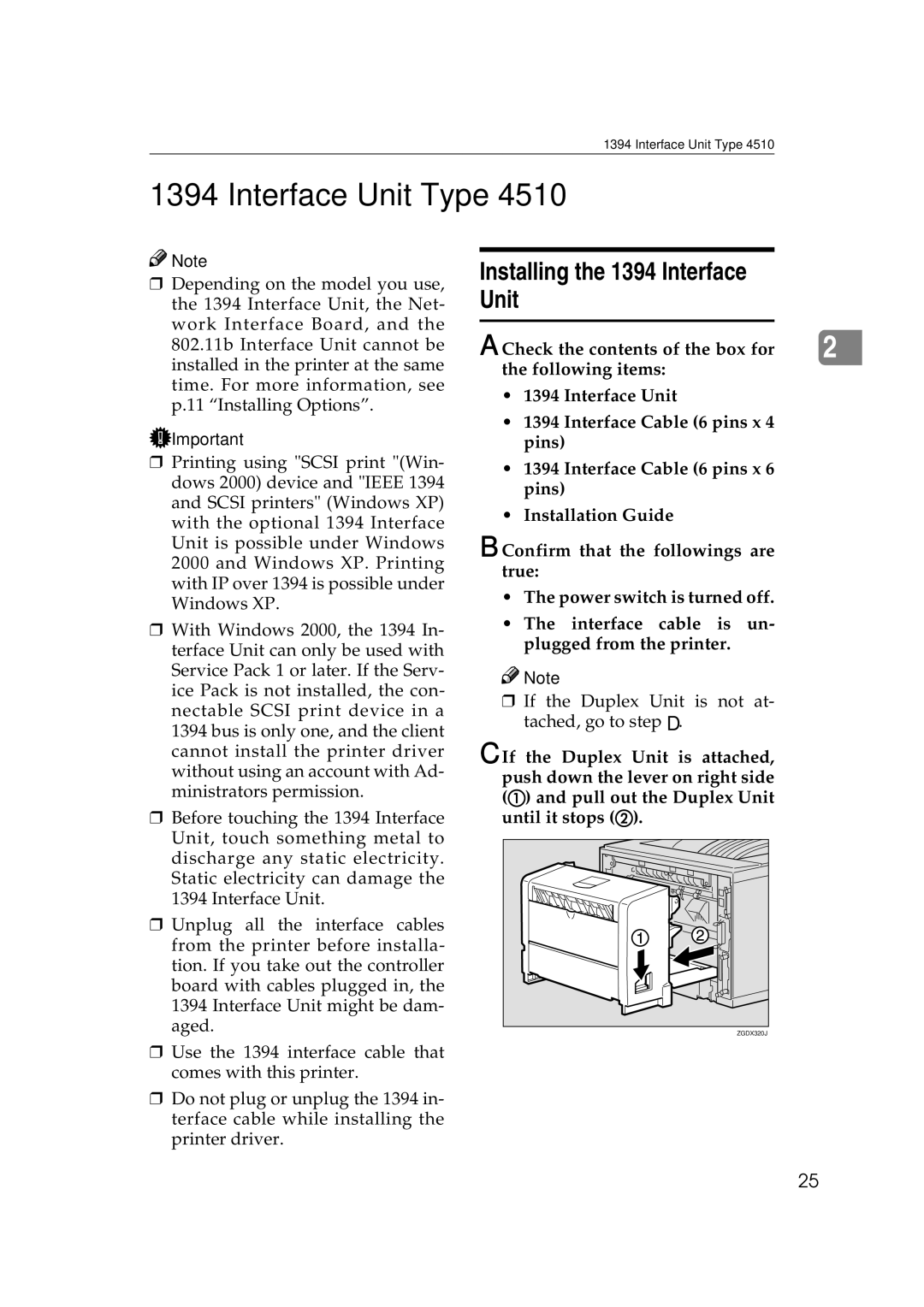 Ricoh AP2610N setup guide Interface Unit Type, Installing the 1394 Interface Unit 