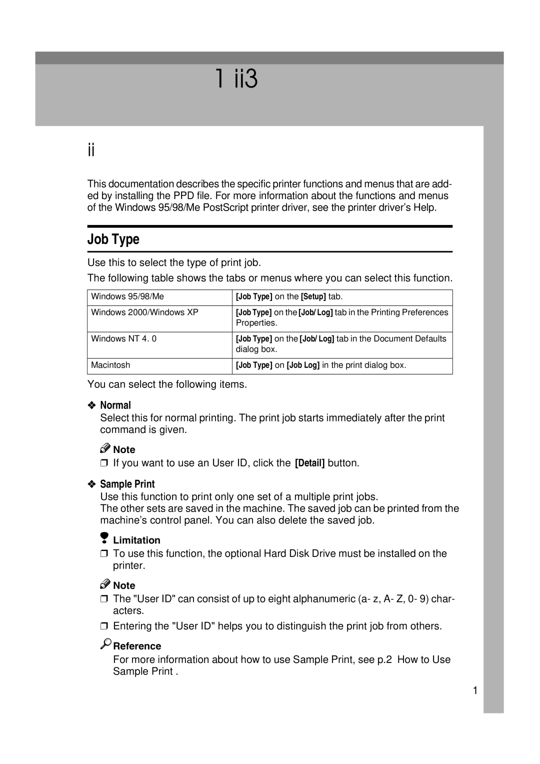 Ricoh AP2610N setup guide Setting up Options, Job Type, Normal 