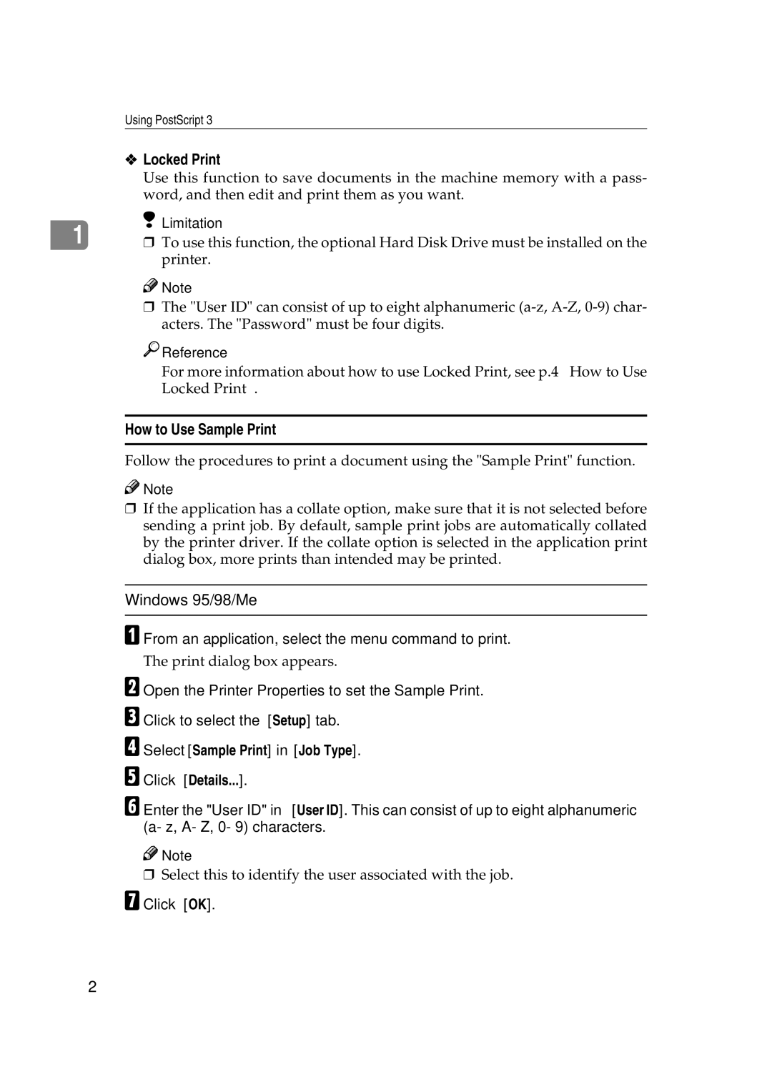 Ricoh AP2610N setup guide How to Use Sample Print, Select Sample Print in Job Type Click Details 