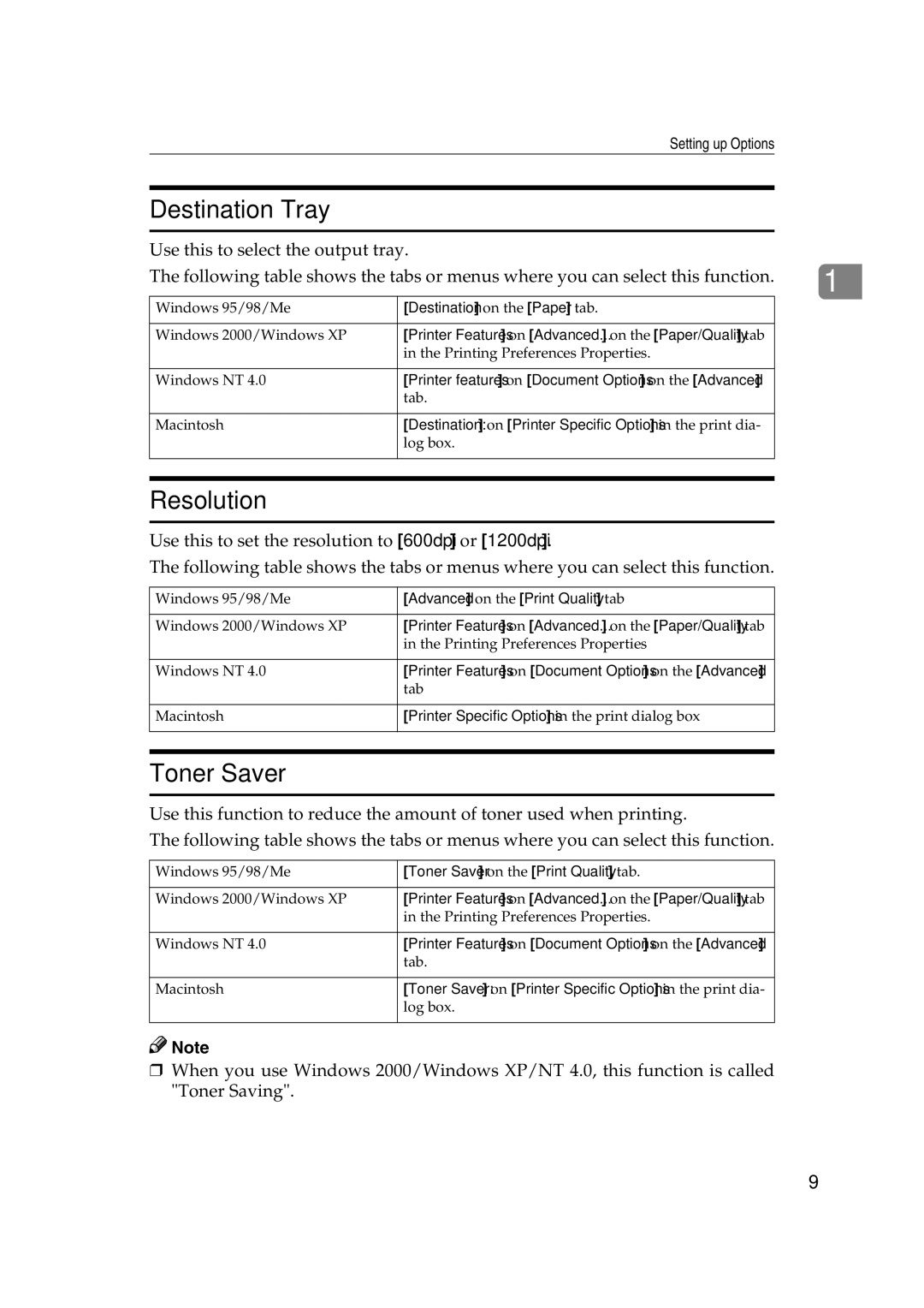 Ricoh AP2610N setup guide Destination Tray, Resolution, Toner Saver 