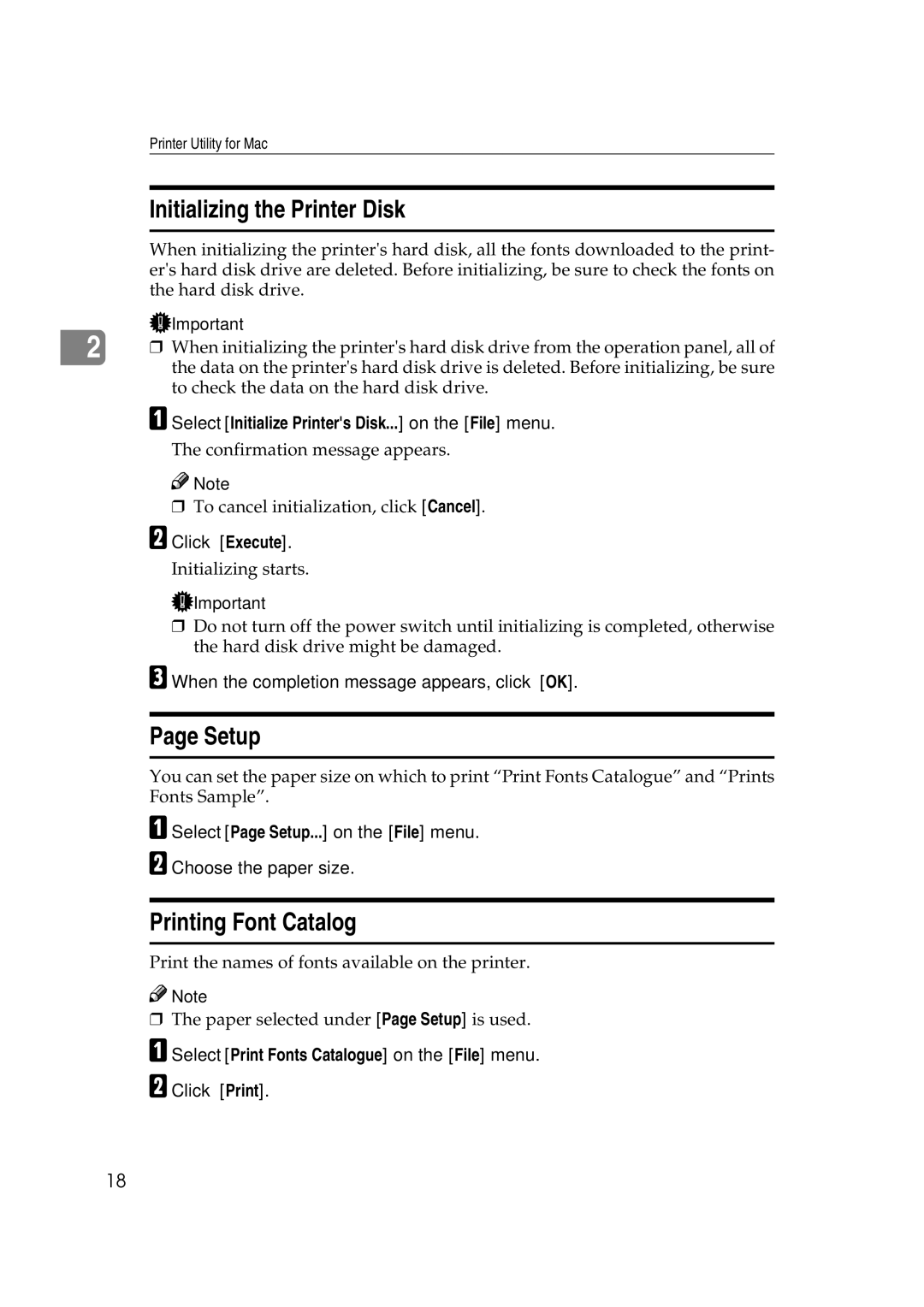 Ricoh AP2610N setup guide Initializing the Printer Disk, Setup, Printing Font Catalog 