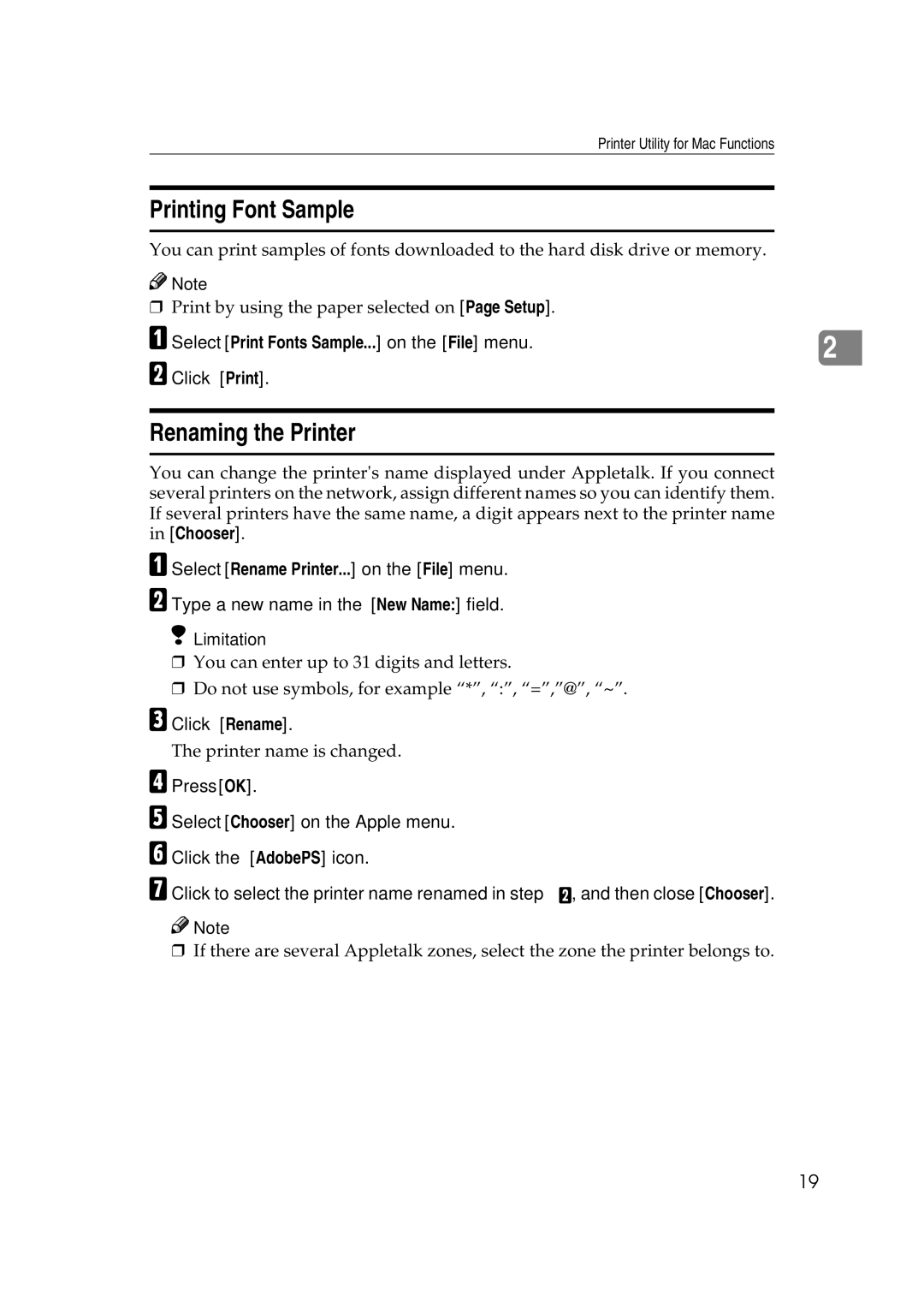 Ricoh AP2610N Printing Font Sample, Renaming the Printer, Select Print Fonts Sample... on the File menu, Click Rename 