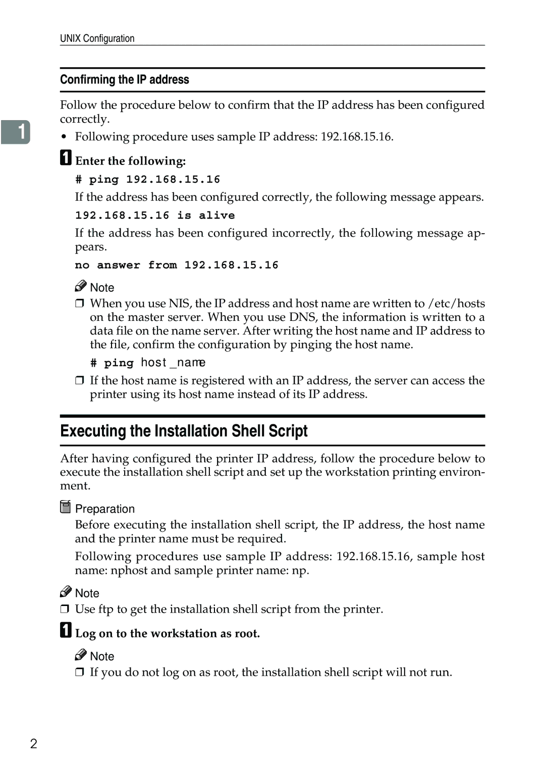 Ricoh AP2610N setup guide Executing the Installation Shell Script, Confirming the IP address, AEnter the following 