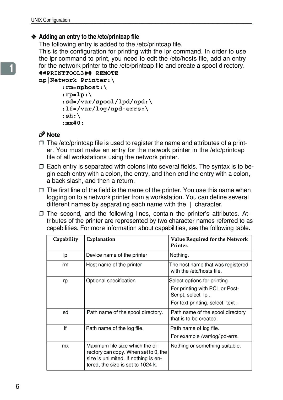 Ricoh AP2610N setup guide Adding an entry to the /etc/printcap file, Mx#0 