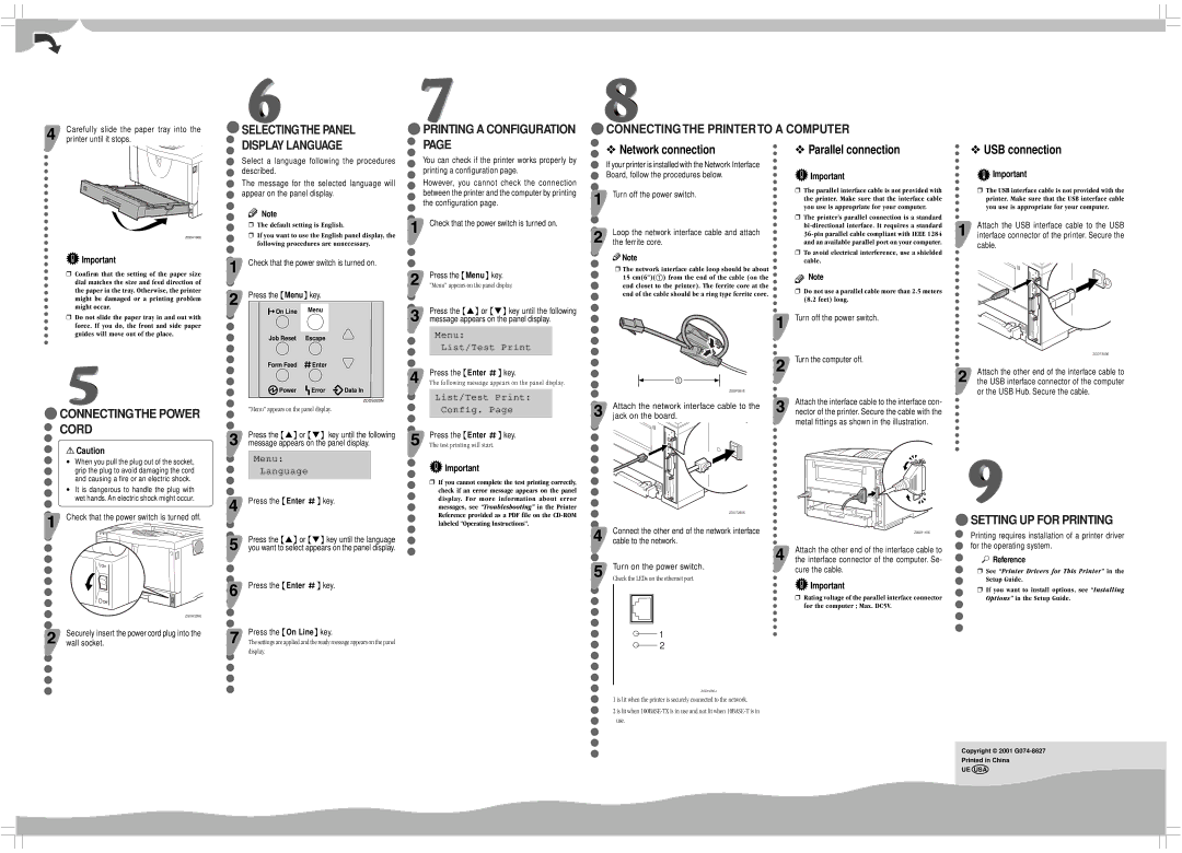 Ricoh AP2610N setup guide Network connection, Parallel connection, USB connection 