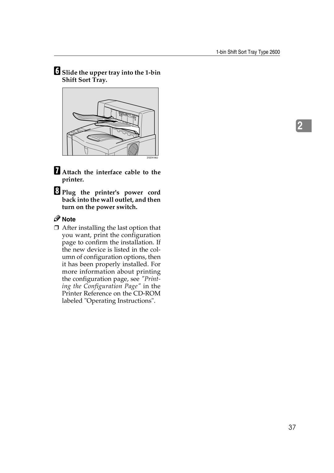 Ricoh AP2610N setup guide Slide the upper tray into the 1-bin Shift Sort Tray 