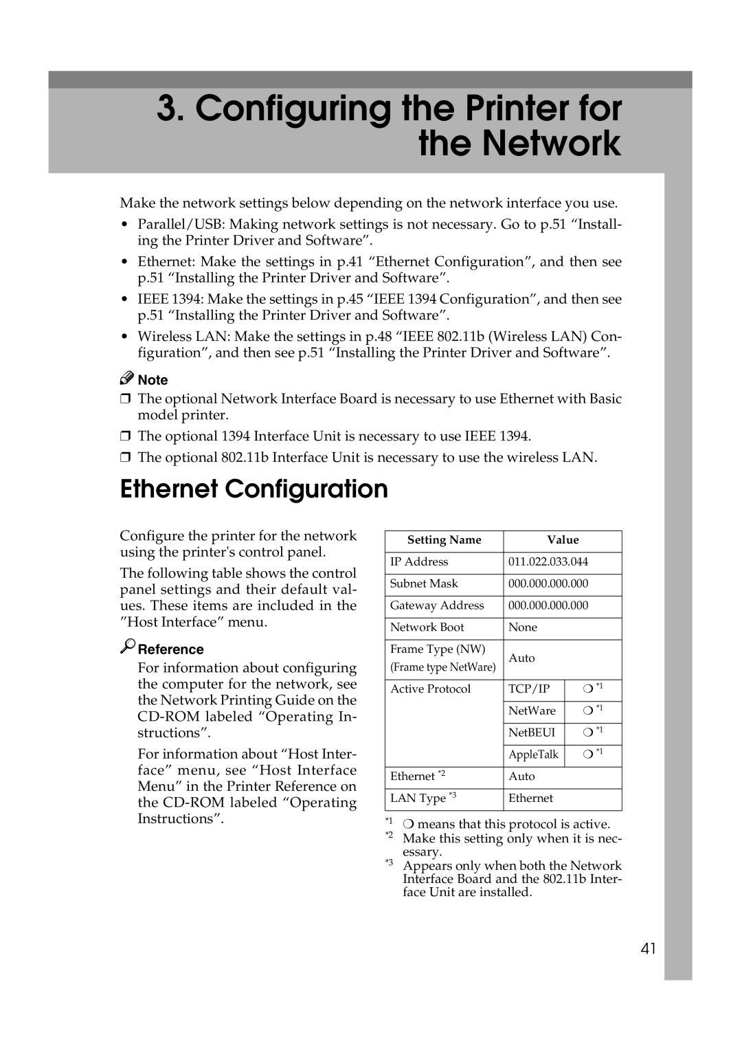 Ricoh AP2610N setup guide Ethernet Configuration, Setting Name Value 