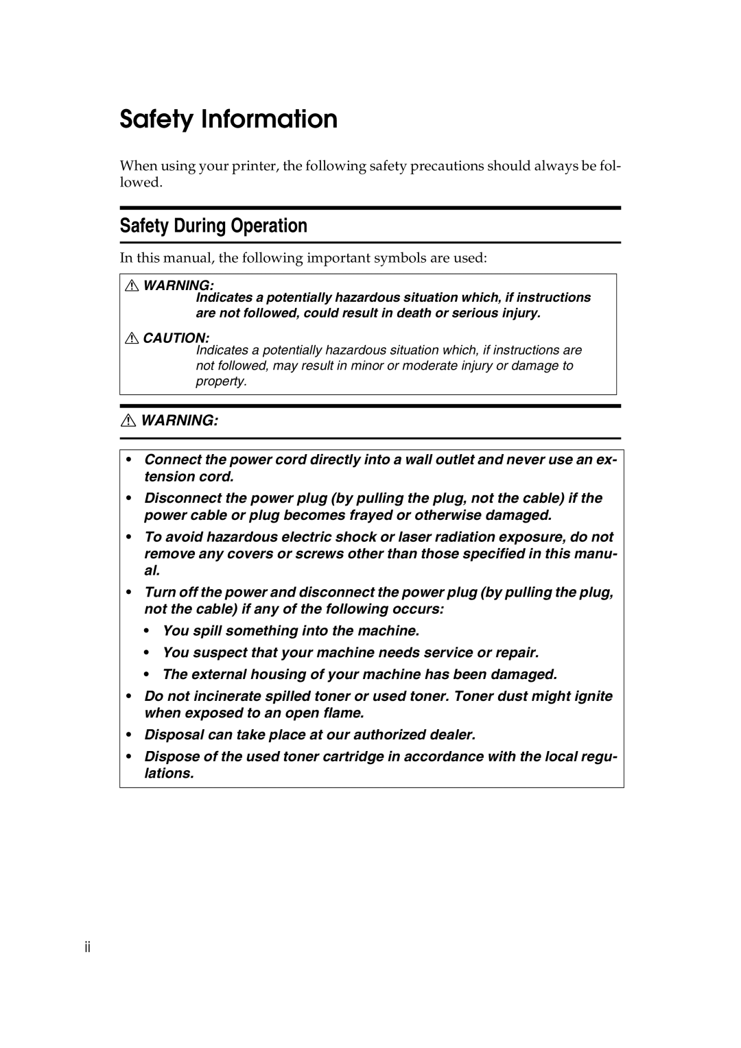 Ricoh AP2610N setup guide Safety Information, Safety During Operation 