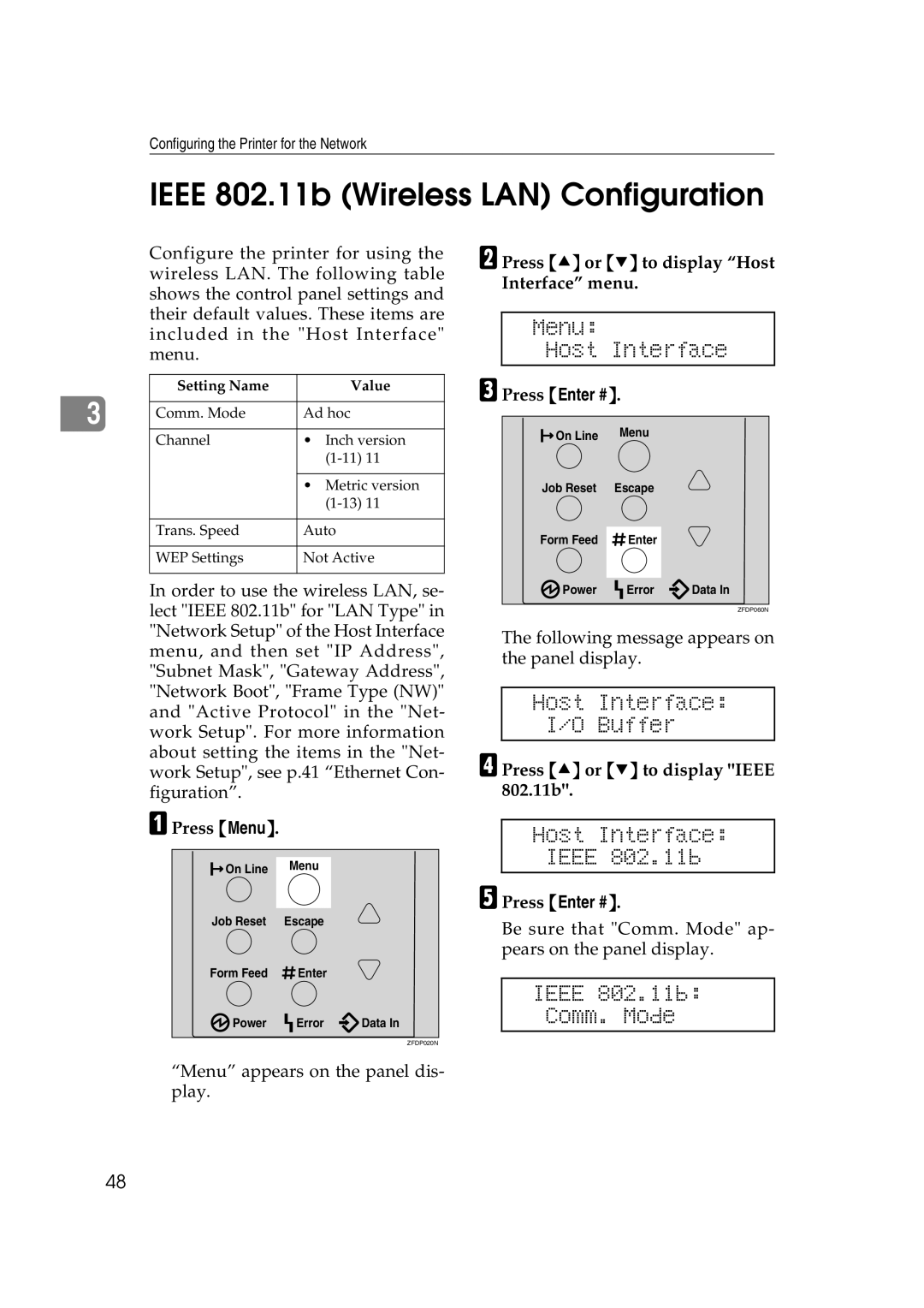 Ricoh AP2610N setup guide Ieee 802.11b Wireless LAN Configuration, Host Interface Ieee 802.11b, Ieee 802.11b Comm. Mode 