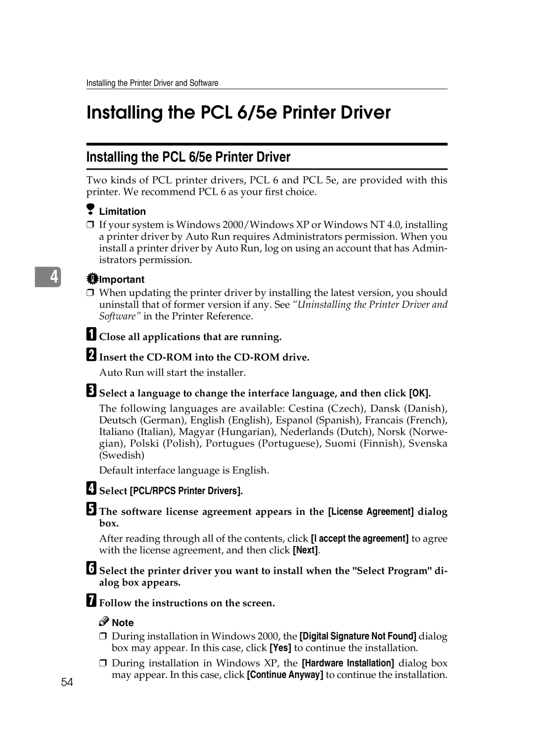 Ricoh AP2610N setup guide Installing the PCL 6/5e Printer Driver, Select PCL/RPCS Printer Drivers 