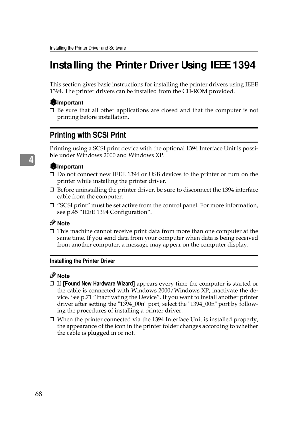 Ricoh AP2610N setup guide Installing the Printer Driver Using Ieee, Printing with Scsi Print 