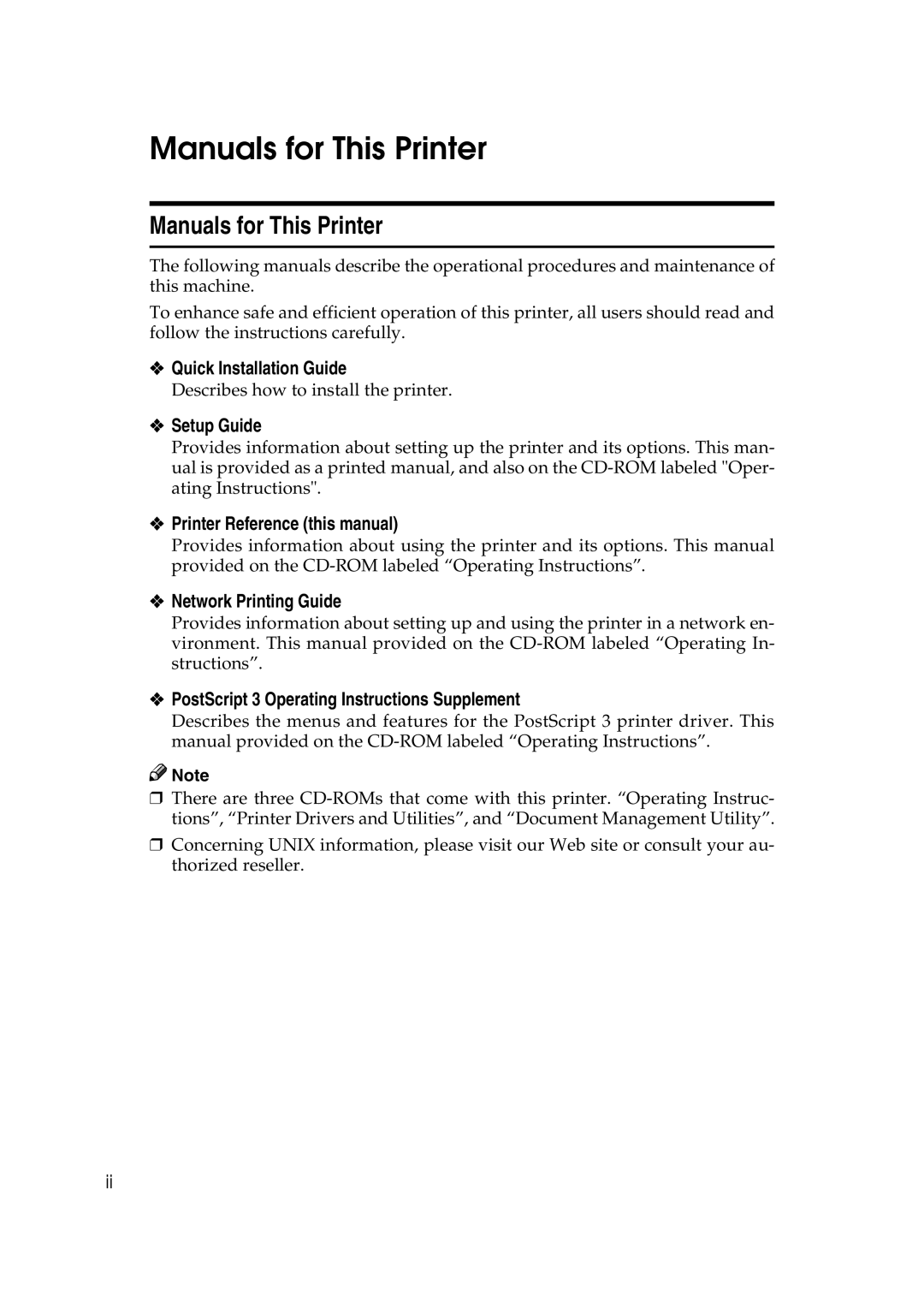 Ricoh AP2610N setup guide Setup Guide, Printer Reference this manual 