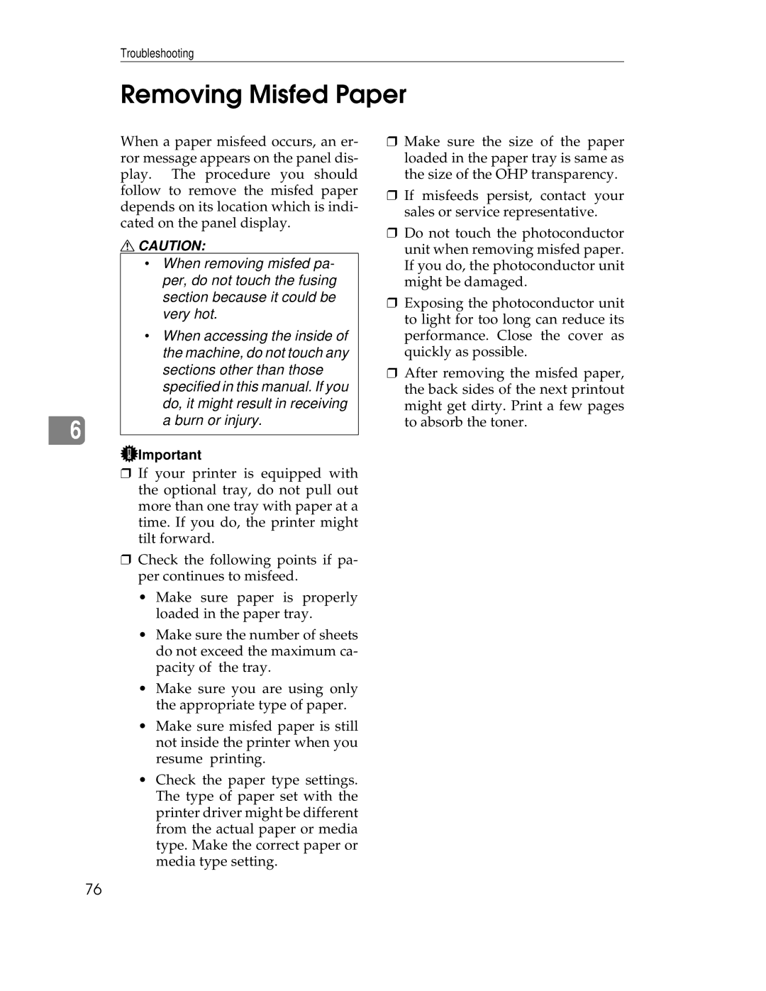 Ricoh AP305 operating instructions Removing Misfed Paper 