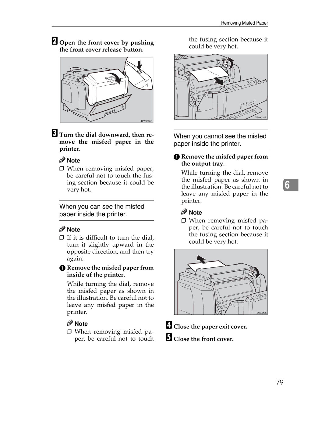 Ricoh AP305 Remove the misfed paper from inside of the printer, Remove the misfed paper from the output tray 