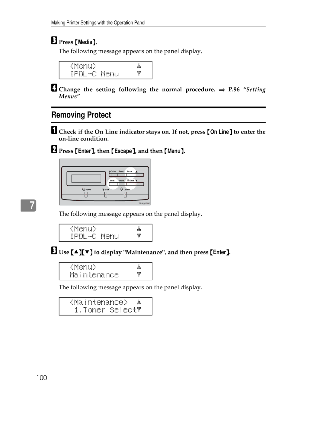 Ricoh AP305 operating instructions Removing Protect, Press Media 