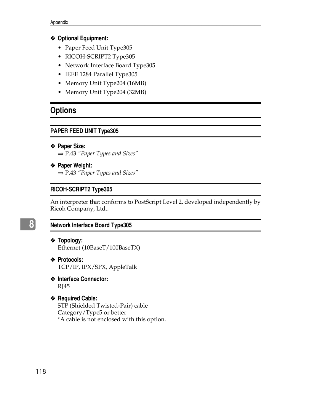 Ricoh AP305 operating instructions Options 