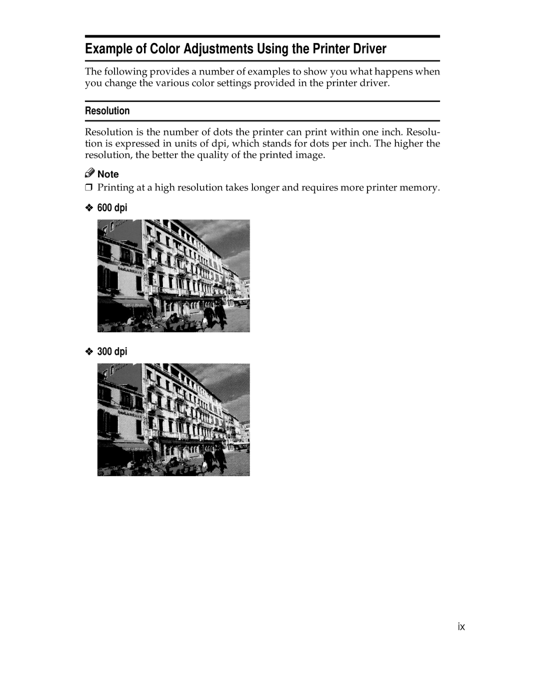 Ricoh AP305 operating instructions Example of Color Adjustments Using the Printer Driver, Resolution, dpi 300 dpi 