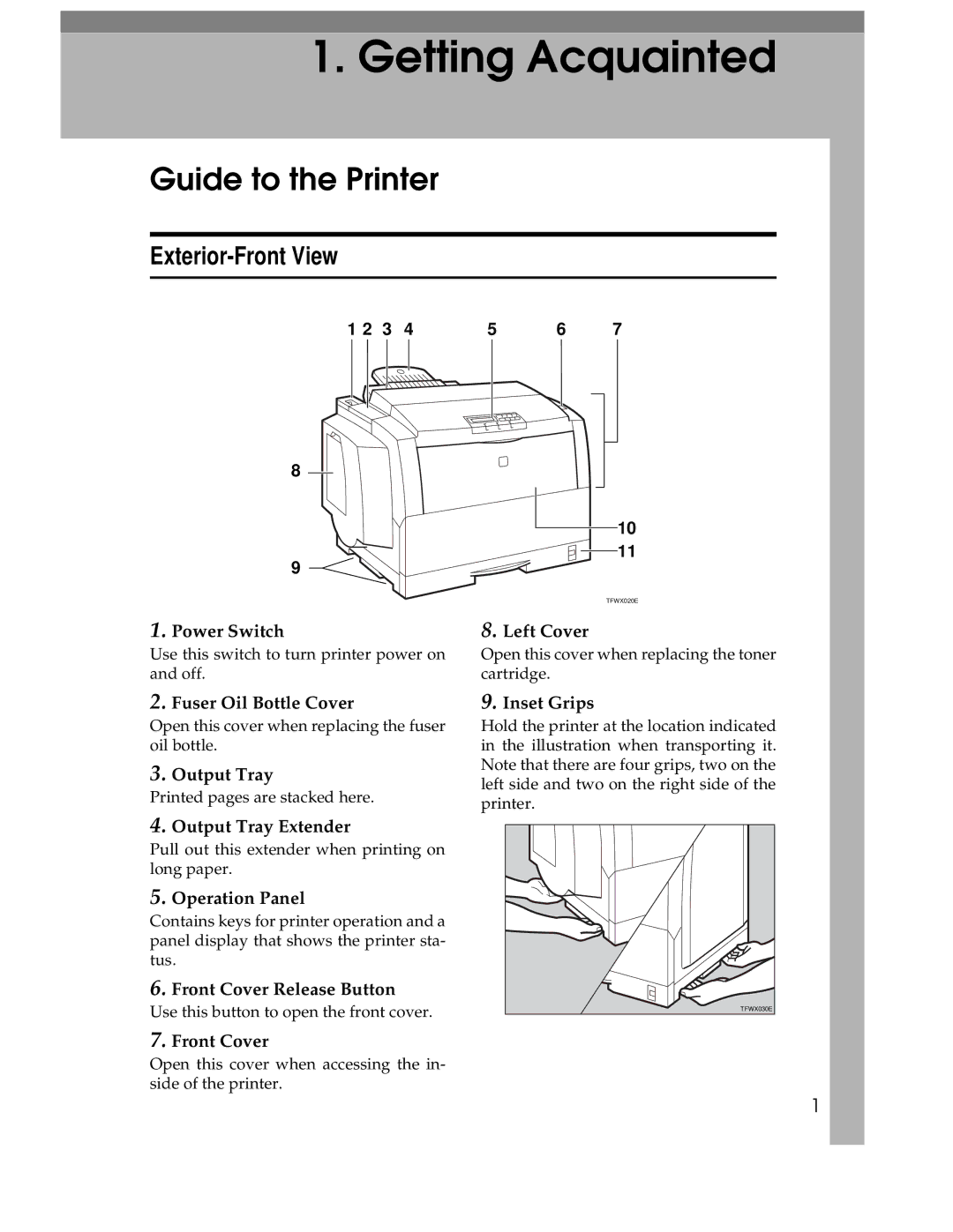 Ricoh AP305 operating instructions Guide to the Printer, Exterior-Front View 